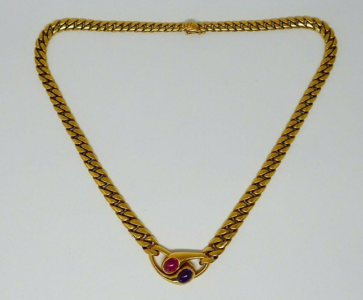 Bulgari Vintage Pink Tourmaline Amethyst Yellow Gold Chain Necklace 2