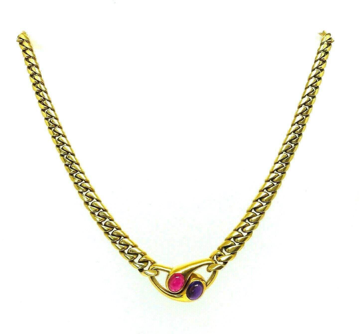 Bulgari Vintage Pink Tourmaline Amethyst Yellow Gold Chain Necklace 1