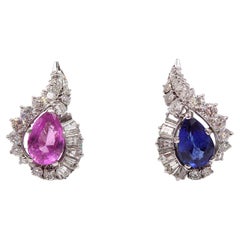 Bulgari Vintage Platinum Diamond Blue and Pink Sapphire Earrings