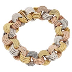 Bulgari Vintage Rose White Yellow Engraved Circular Link Bracelet