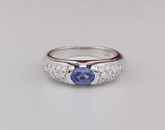 Bulgari Vintage Sapphire Diamond 18k White Gold Ring Size 5