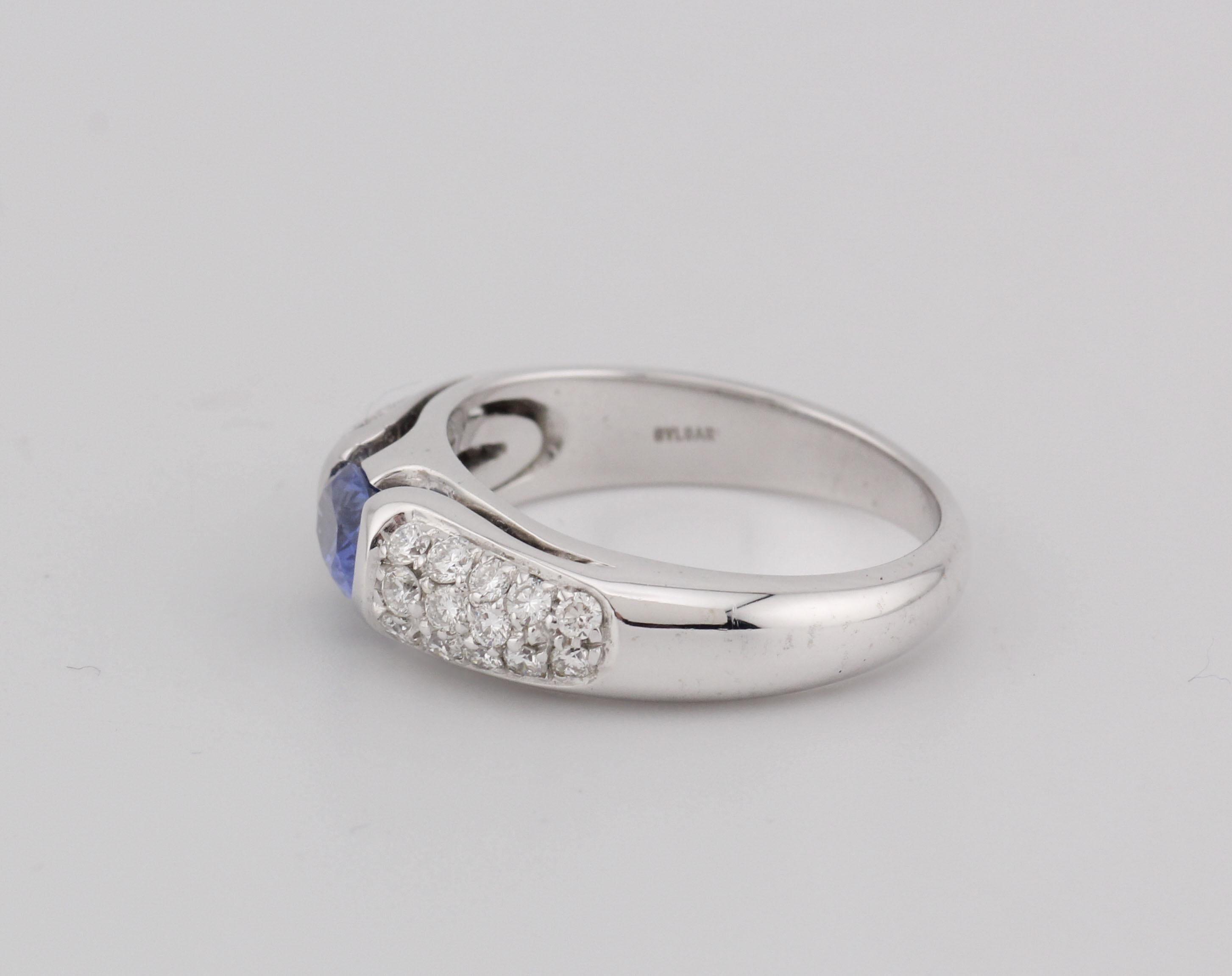 Bulgari Vintage Saphir Diamant 18k Weißgold Ring Größe 5 im Zustand „Gut“ im Angebot in Simpsonville, SC