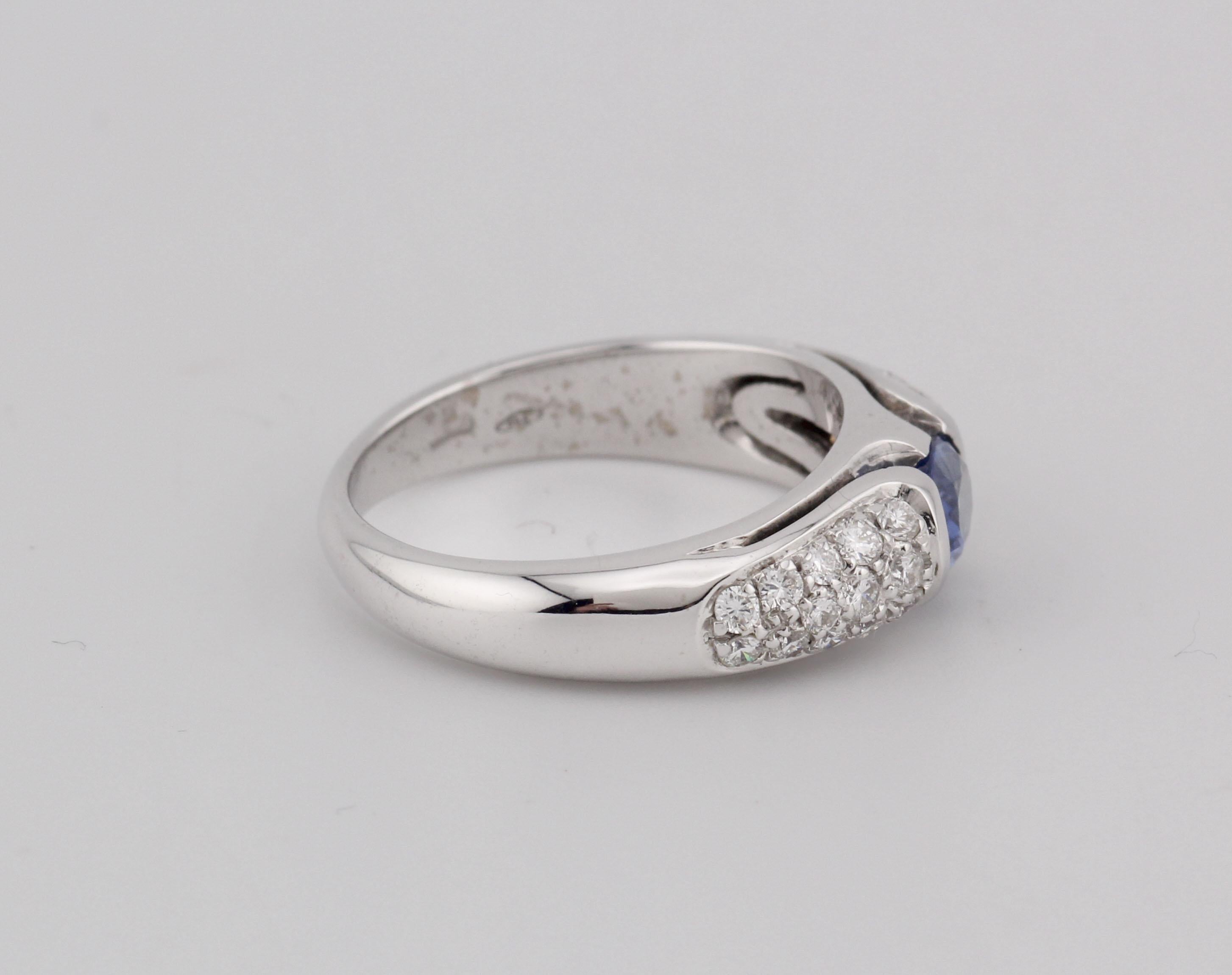 Bulgari Vintage Saphir Diamant 18k Weißgold Ring Größe 5 im Angebot 1