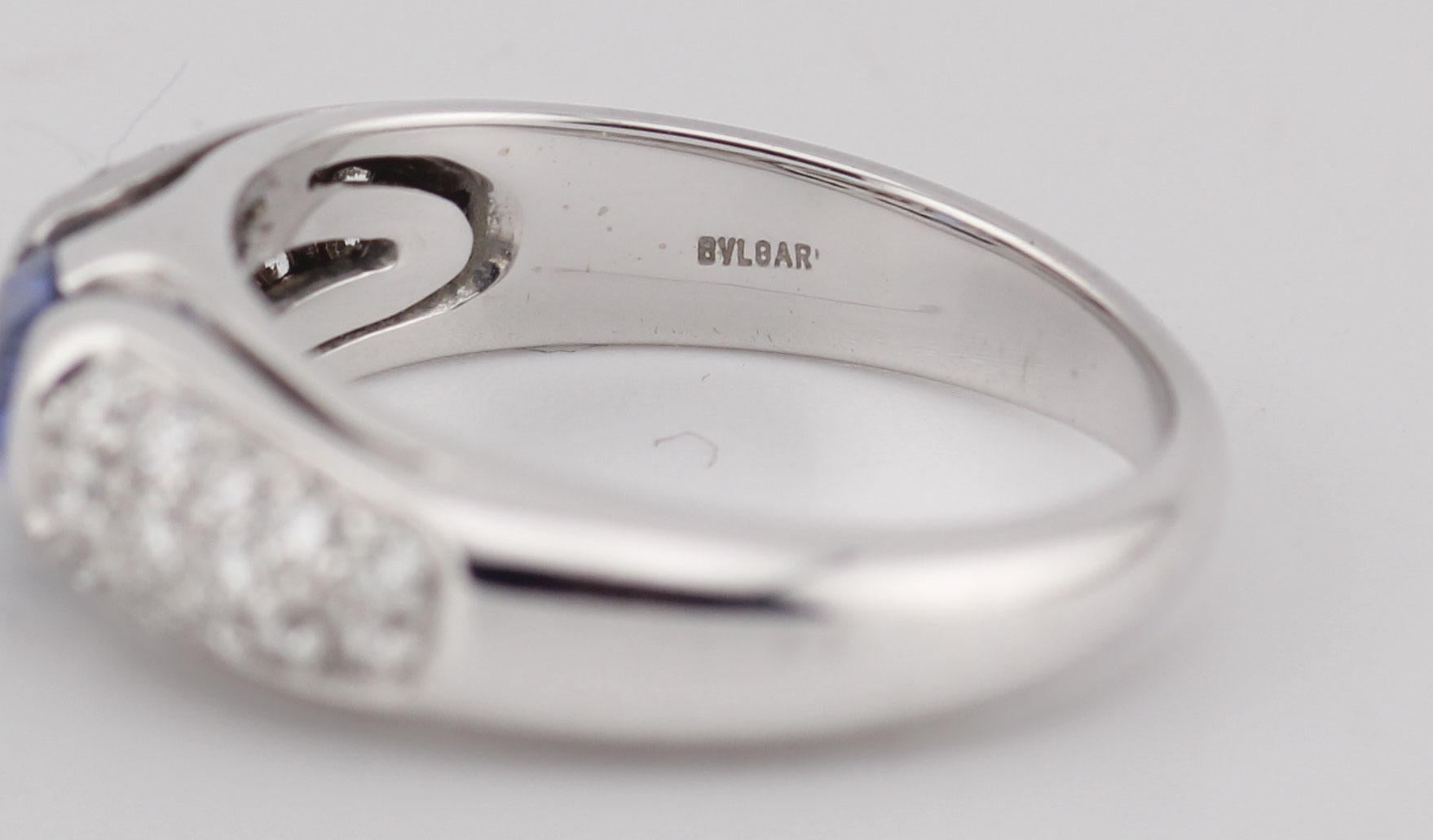 Bulgari Vintage Saphir Diamant 18k Weißgold Ring Größe 5 im Angebot 2