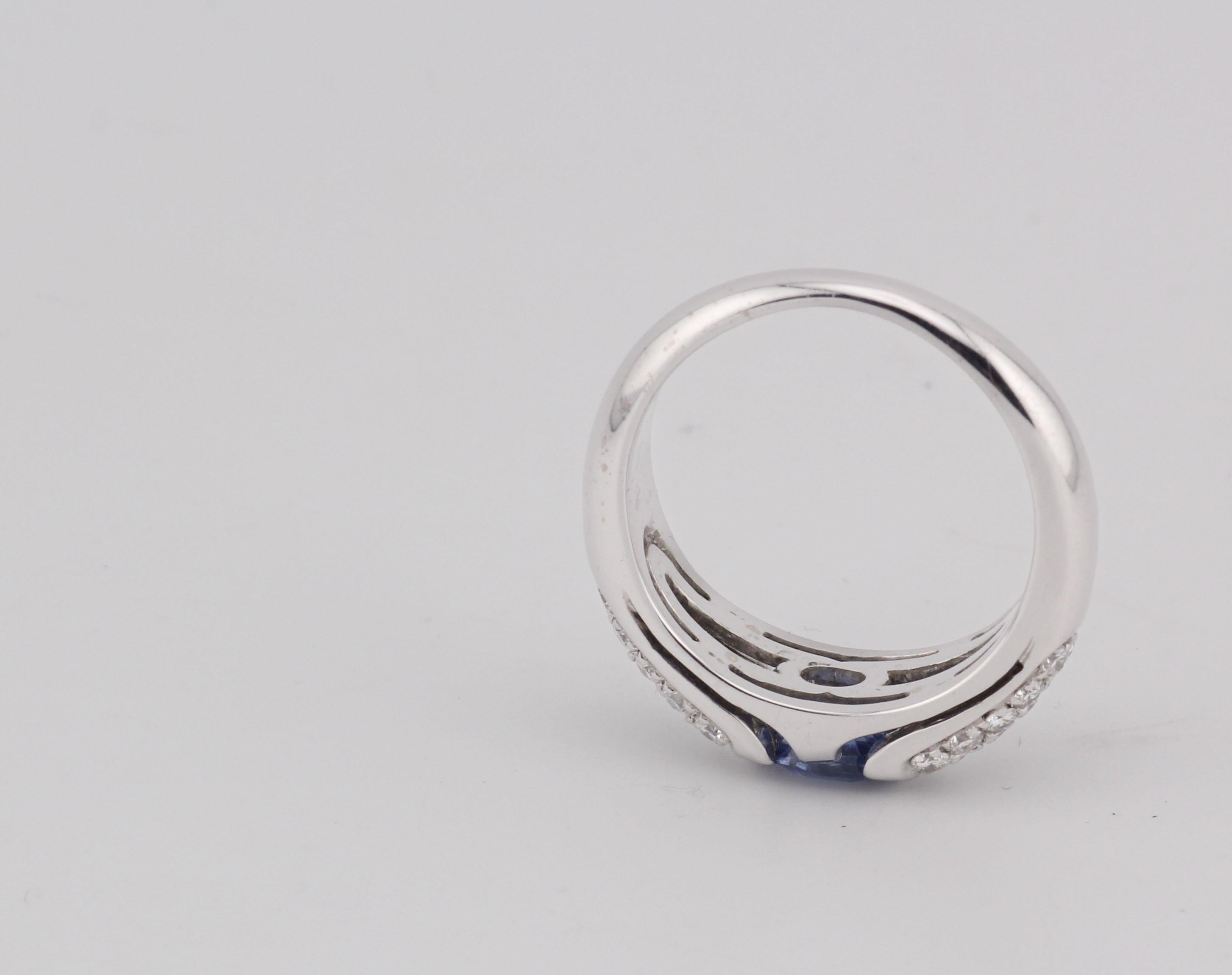 Bulgari Vintage Saphir Diamant 18k Weißgold Ring Größe 5 im Angebot 3