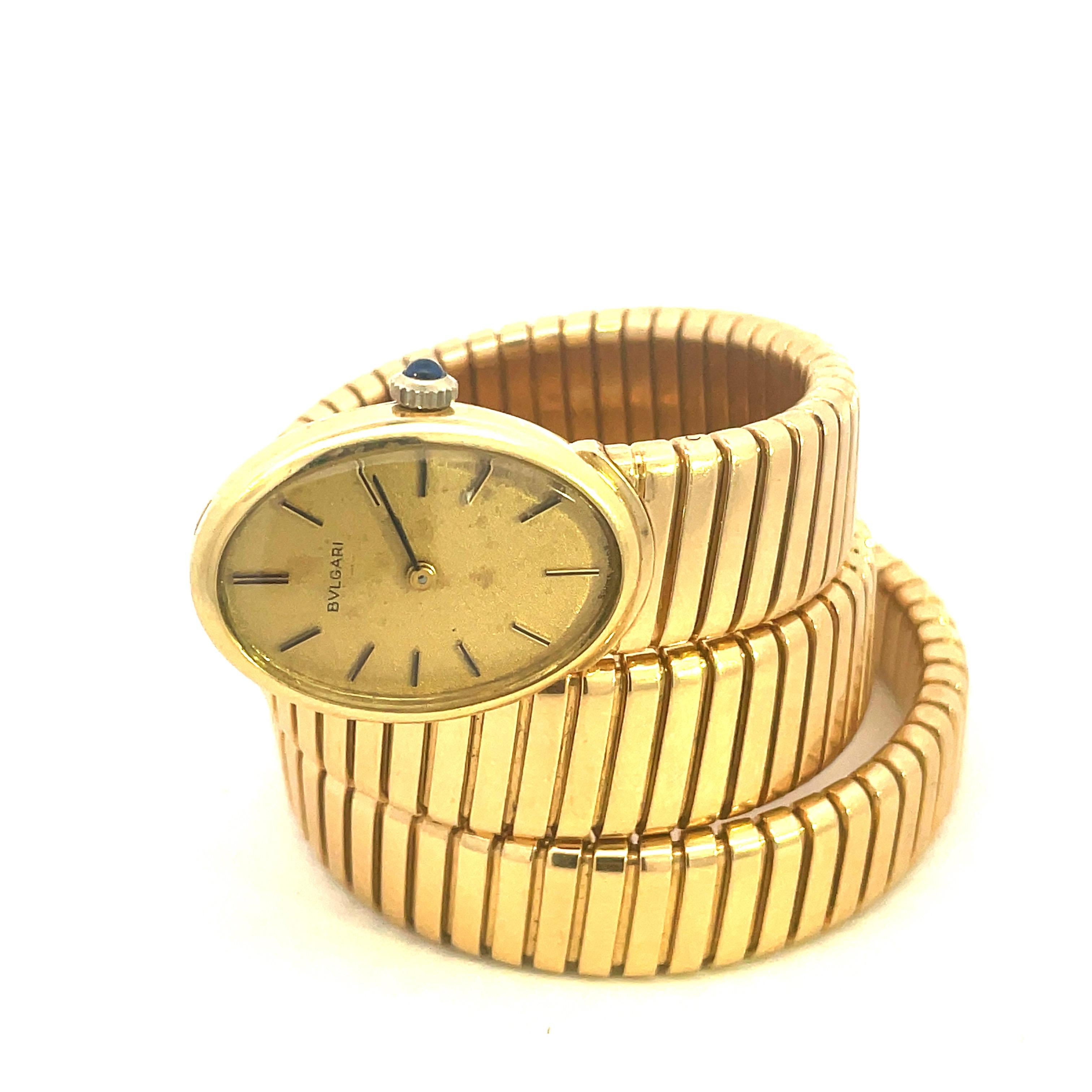 Bulgari Vintage Serpenti Tubogas Bracelet Watch 18Kt Gold Juvenia Oval Dial In Good Condition For Sale In Milano, IT