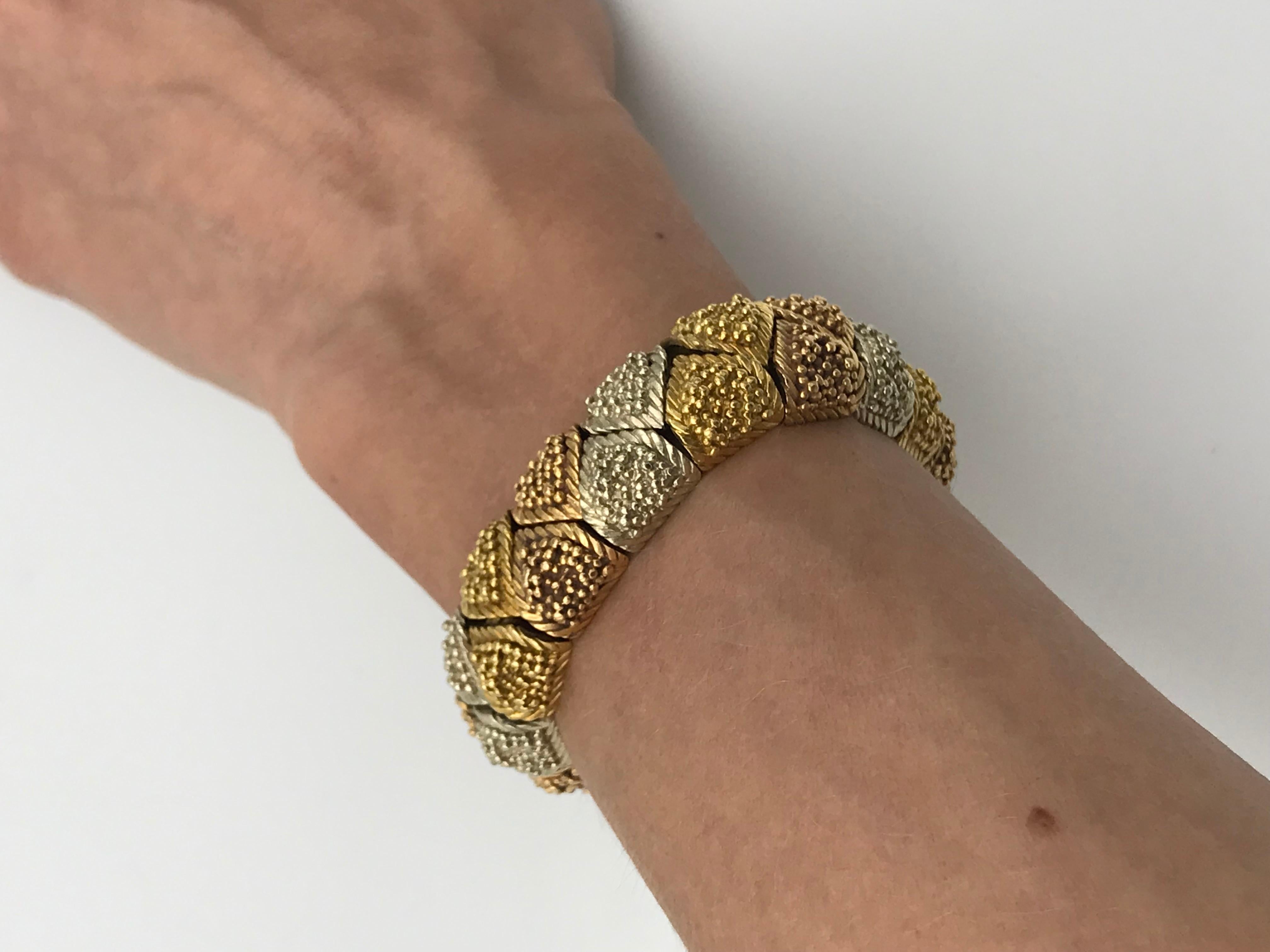 Women's Bulgari Vintage Tri-Color Textured Gold Bracelet For Sale