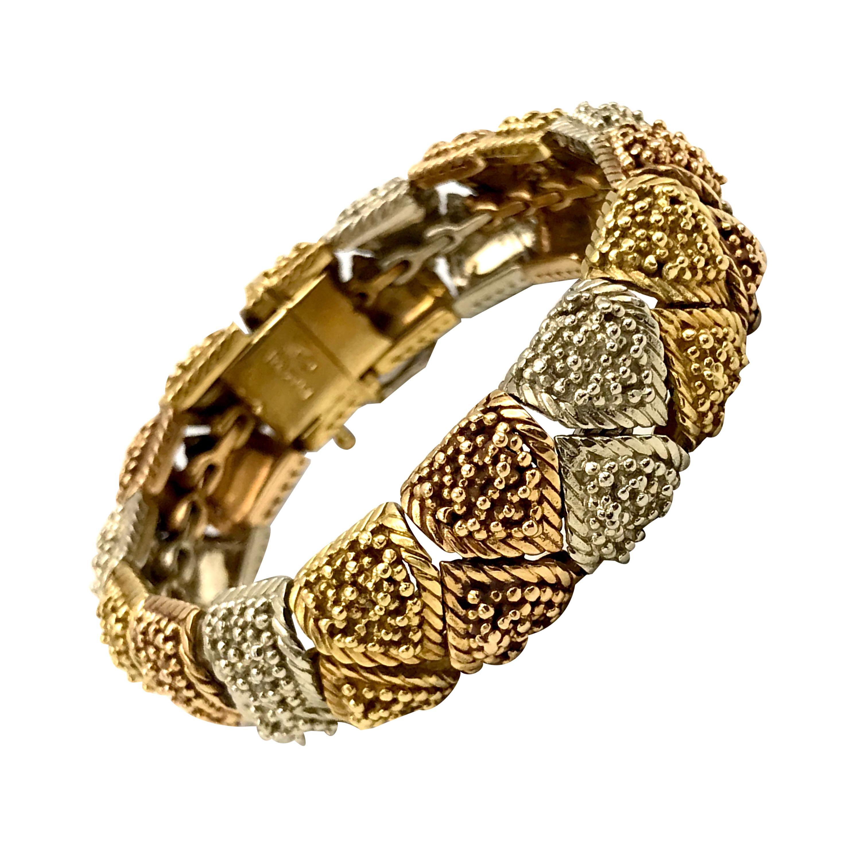 Bulgari Vintage Tri-Color Textured Gold Bracelet