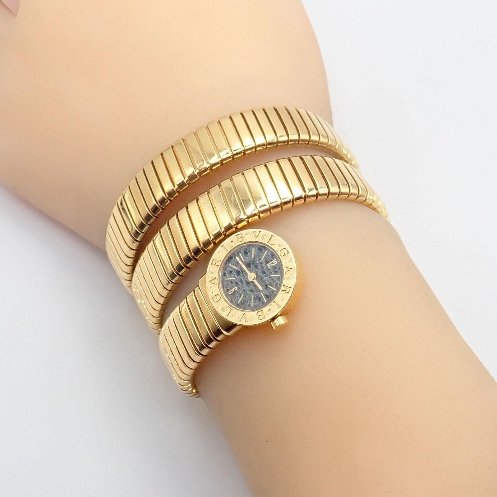 Bulgari Vintage Tubogas Serpenti Snake Yellow Gold Bracelet Watch 6