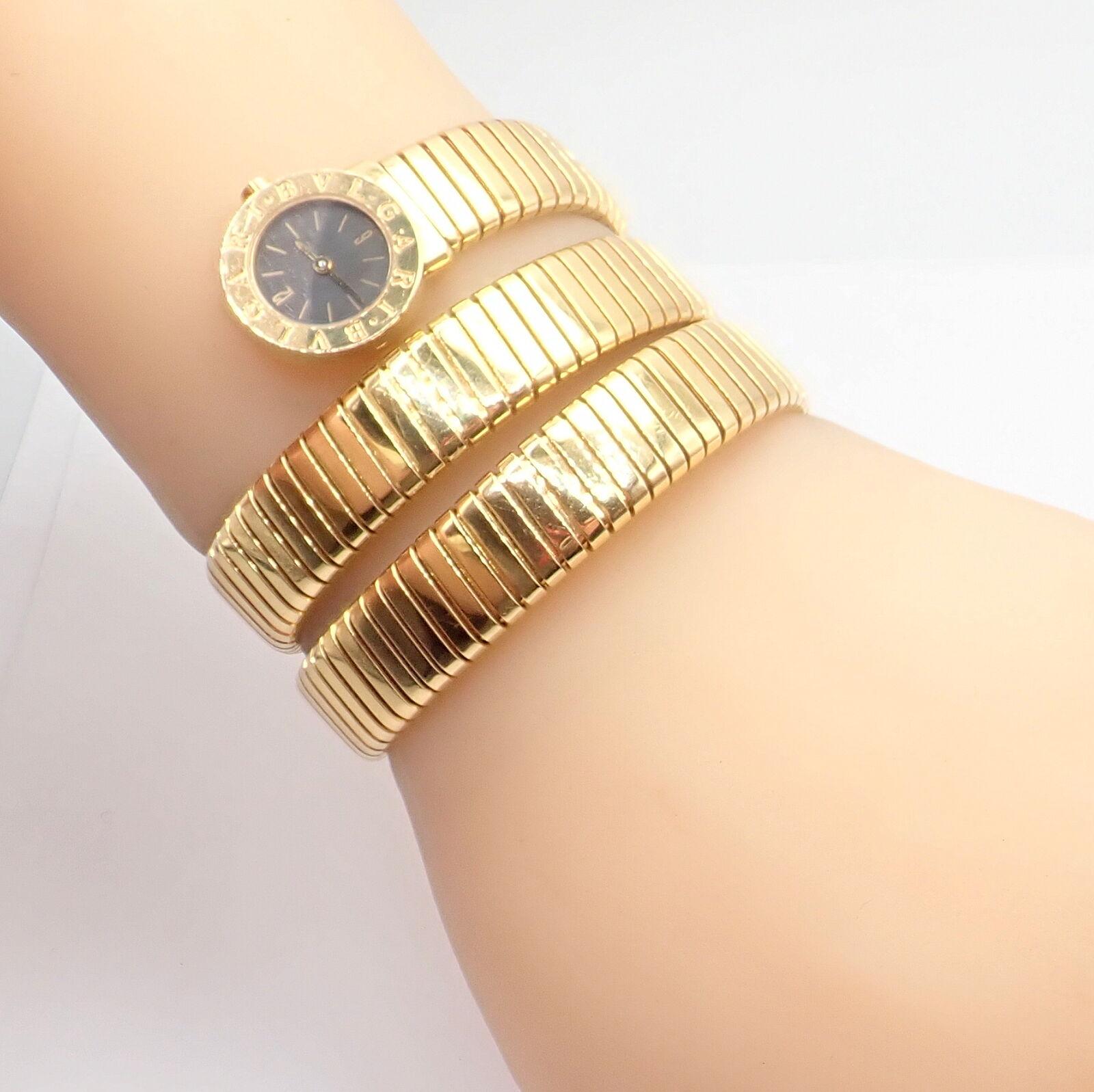 Bulgari Vintage Tubogas Serpenti Snake Yellow Gold Bracelet Watch 2