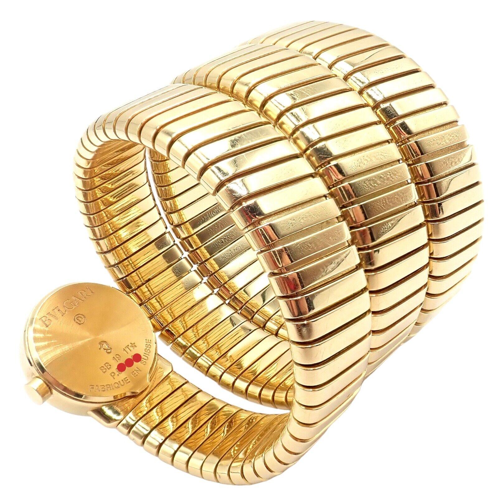 Bulgari Vintage Tubogas Serpenti Snake Yellow Gold Bracelet Watch 3