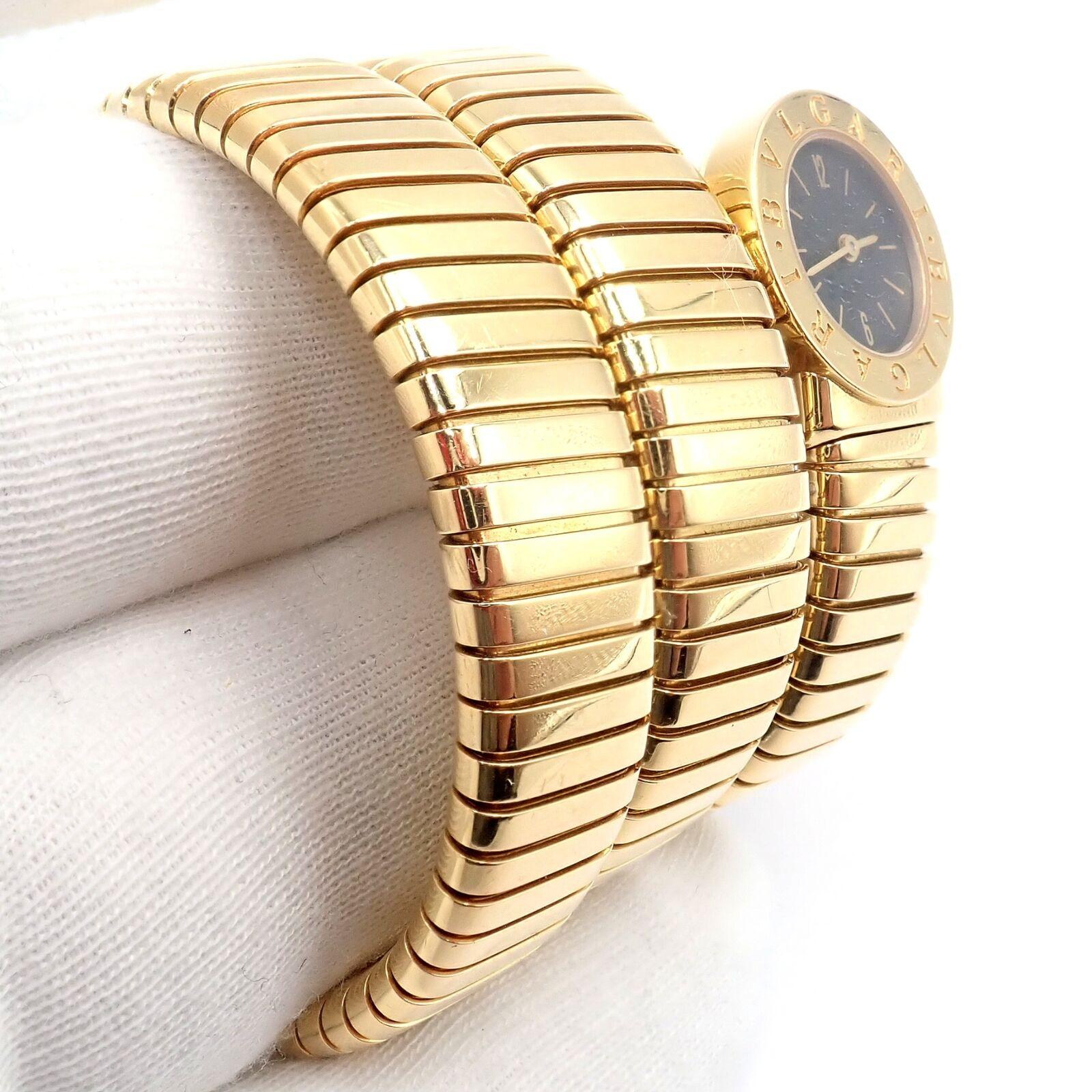 Bulgari Vintage Tubogas Serpenti Snake Yellow Gold Bracelet Watch 4