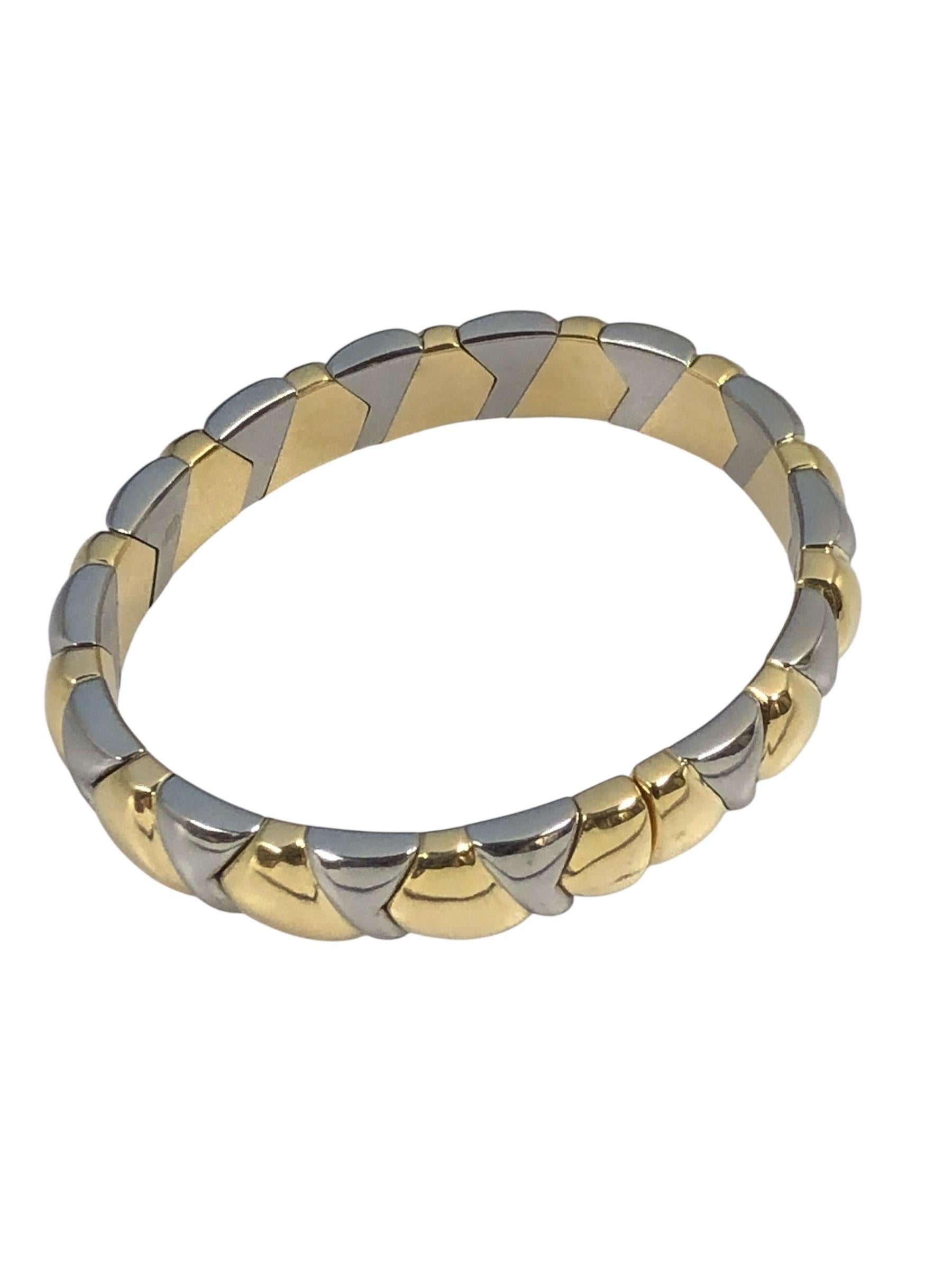 Bulgari Vintage White and Yellow Gold Bangle Bracelet In Excellent Condition For Sale In Chicago, IL
