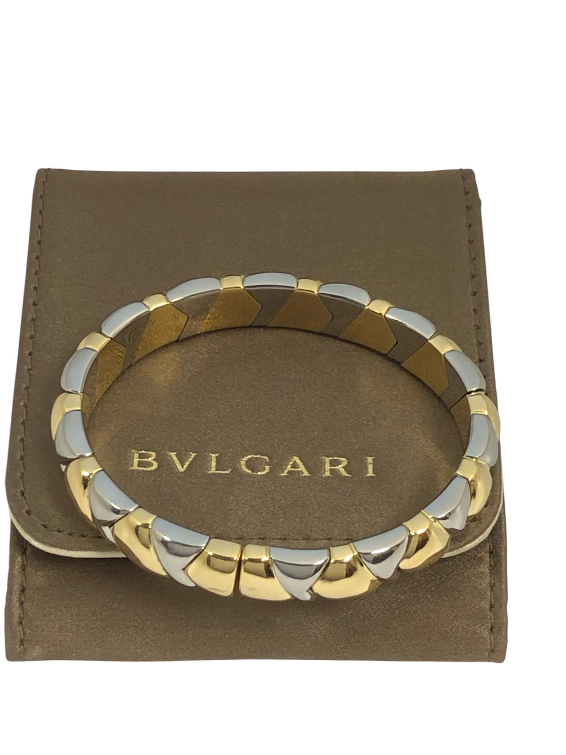 Bulgari Vintage White and Yellow Gold Bangle Bracelet For Sale 1