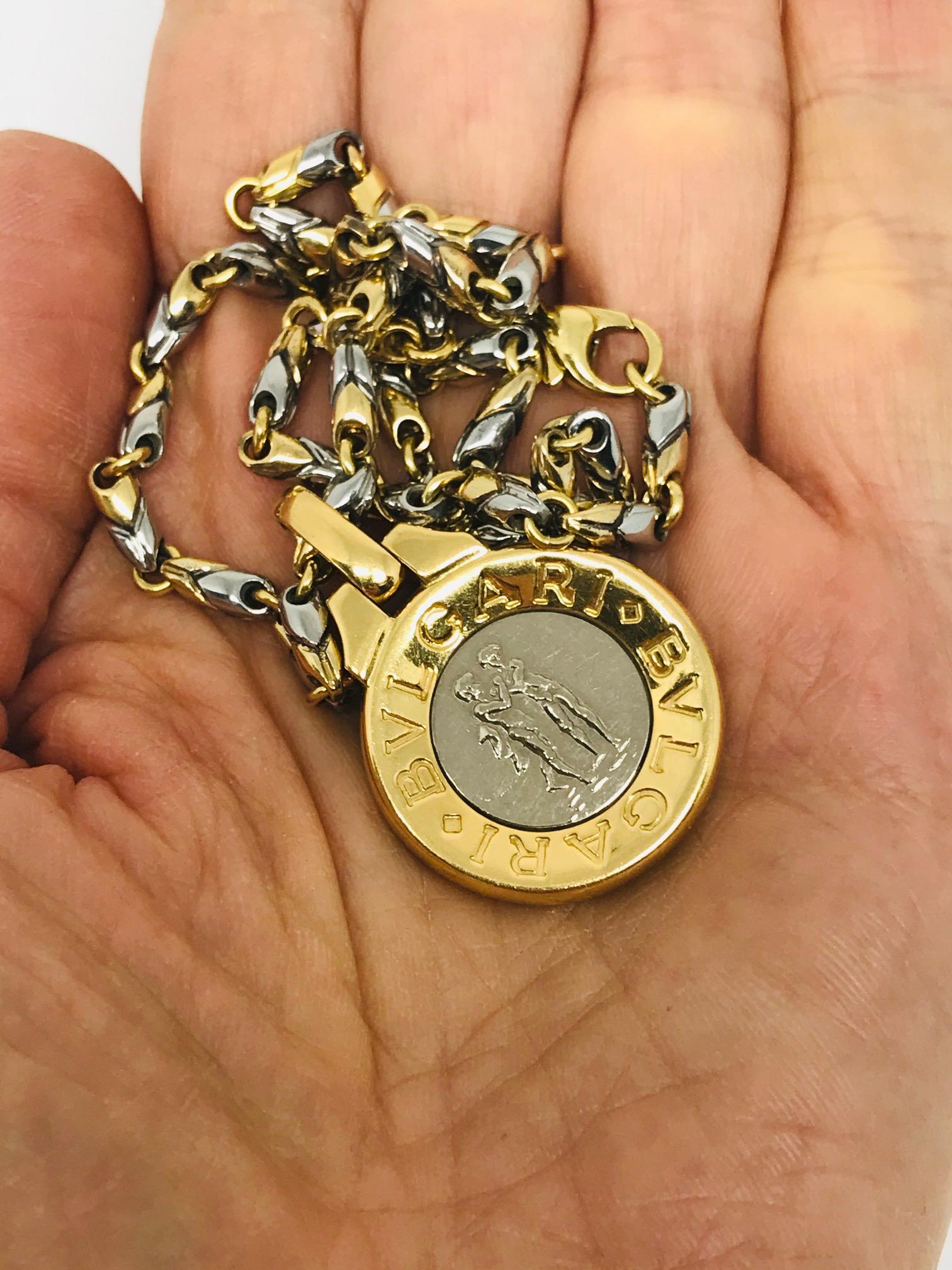 Bulgari Vintage Yellow Gold Stainless Steel Gemini Zodiac Pendant Necklace 2