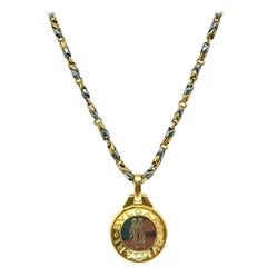 Bulgari Vintage Yellow Gold Stainless Steel Gemini Zodiac Pendant Necklace