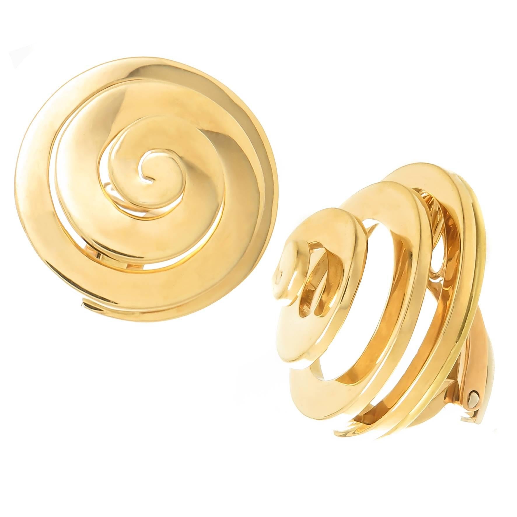 Bulgari Vintage Yellow Gold Swirl Earrings