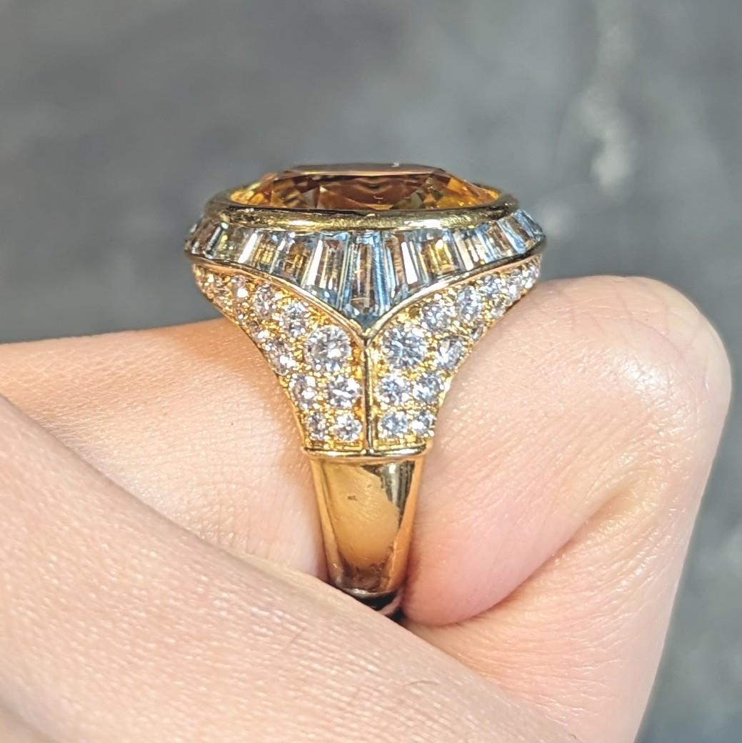Bulgari Vintage Yellow Sapphire Aquamarine Diamond 18 Karat Gold Halo Ring For Sale 11