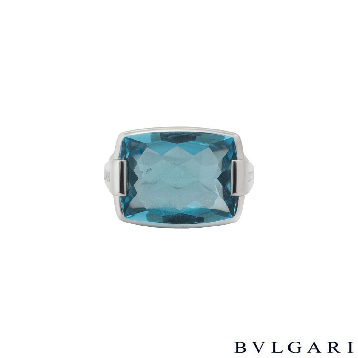 Bulgari White Gold Blue Topaz Cocktail Ring In Excellent Condition In London, GB