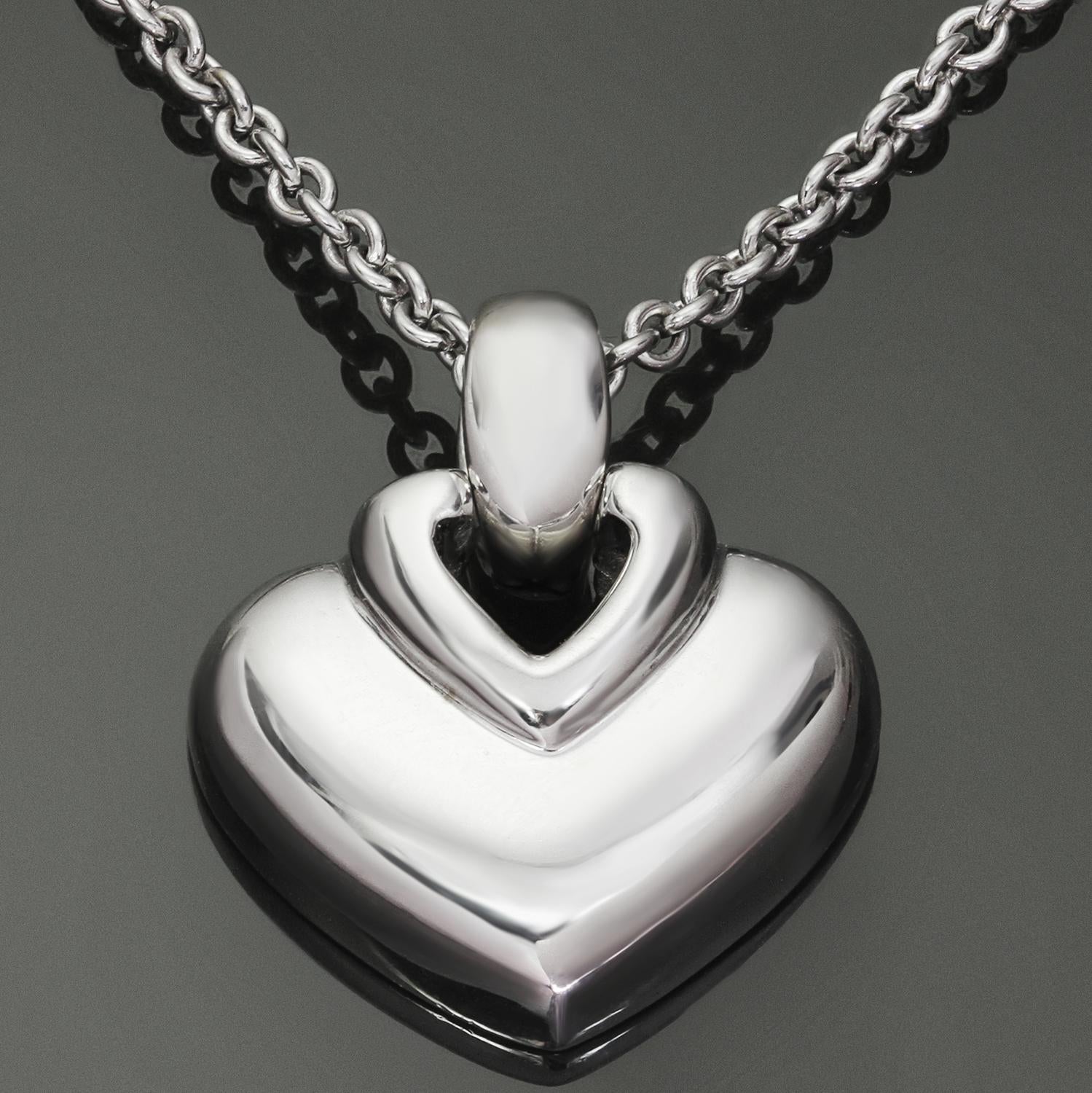 This classic Bulgari necklace features a heart-shaped pendant crafted in 18k white gold. Made in Italy circa 1990s. Measurements: 0.66