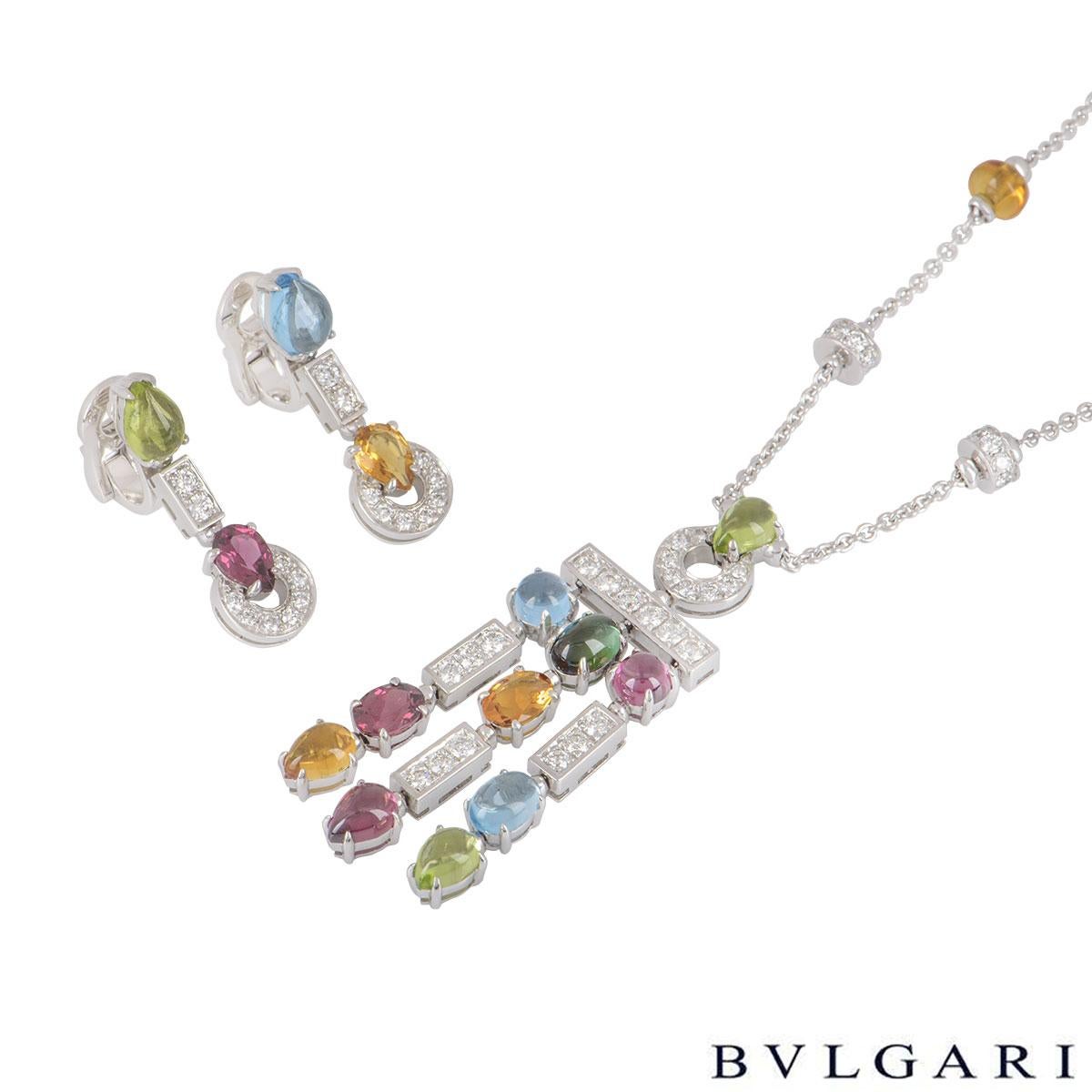 Bulgari Weißgold Multi-Edelstein und Diamant Allegra Halskette und Ohrring Suite im Zustand „Hervorragend“ in London, GB