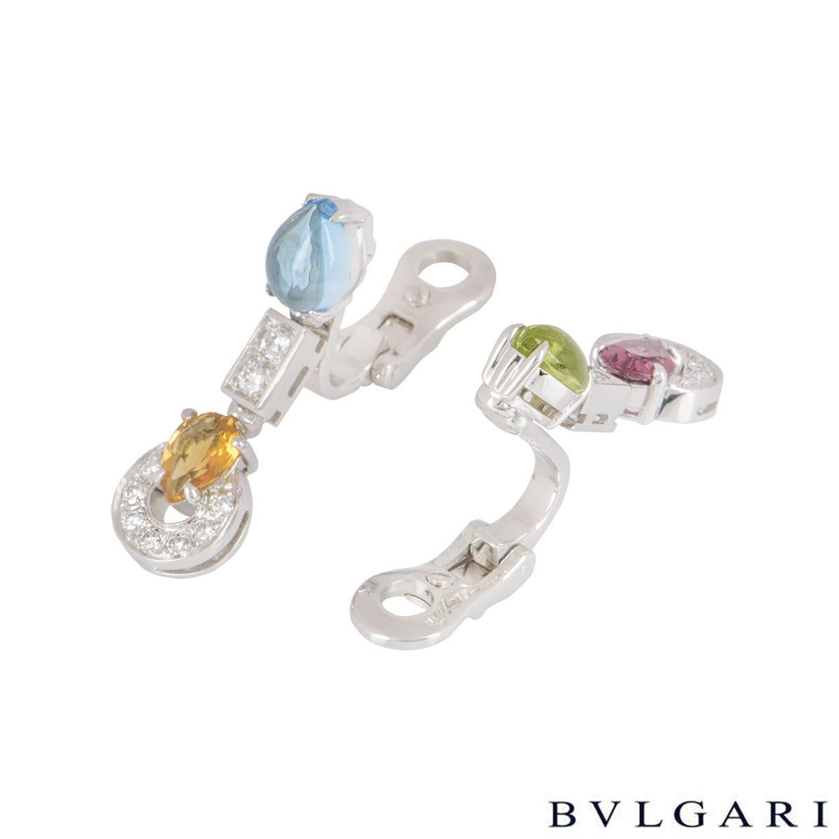 Bulgari Weißgold Multi-Edelstein und Diamant Allegra Halskette und Ohrring Suite Damen