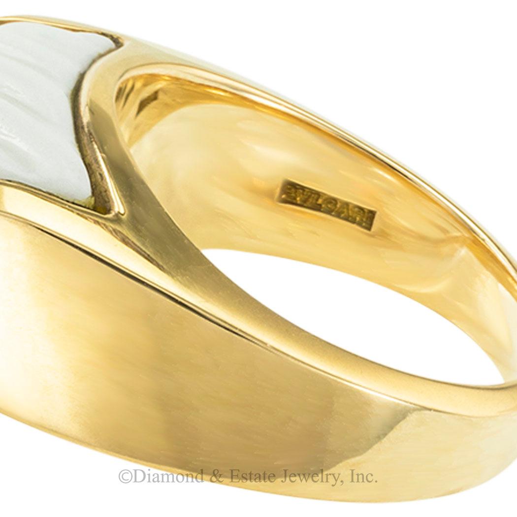Women's Bulgari White Porcelain Yellow Gold Ring
