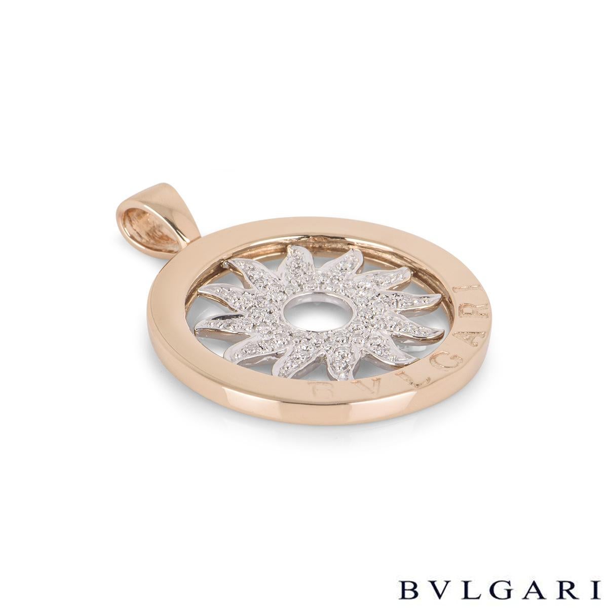 Round Cut Bulgari White and Rose Gold Diamond Tondo Pendant