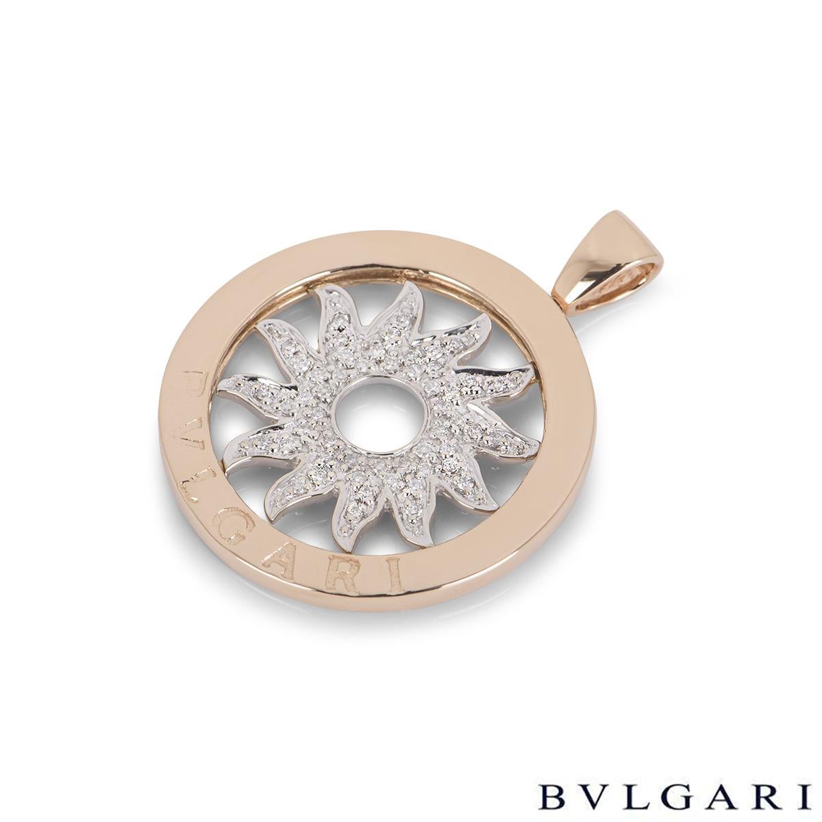 Bulgari White and Rose Gold Diamond Tondo Pendant In Excellent Condition In London, GB