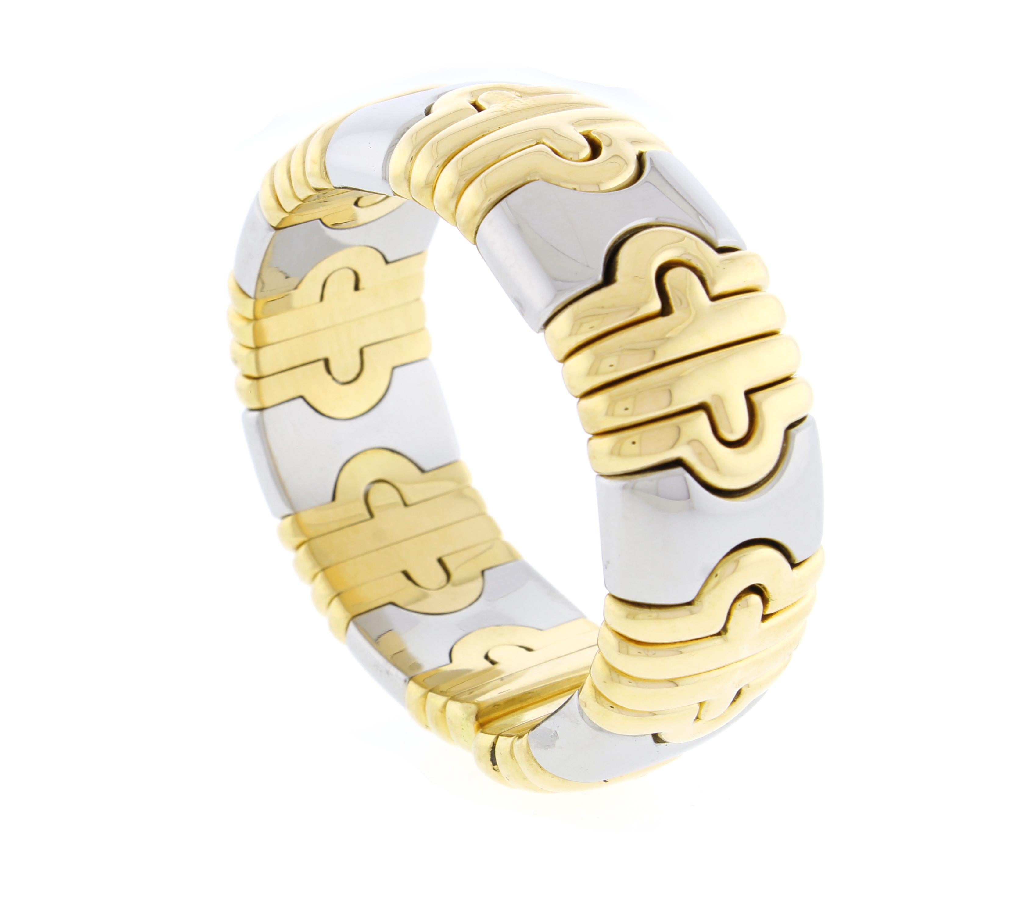 Women's or Men's Bulgari Wide Parentesi Two-Tone Gold Bangle Bracelet