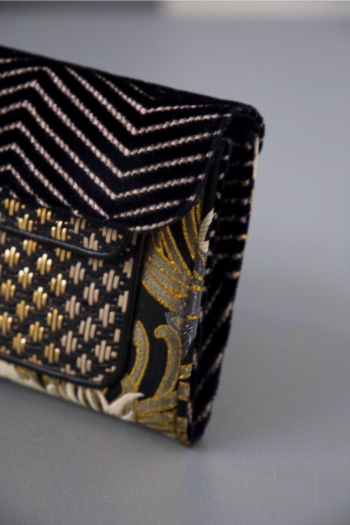 Black Bulgari Women's Clutch Bag with Golden Floral Details