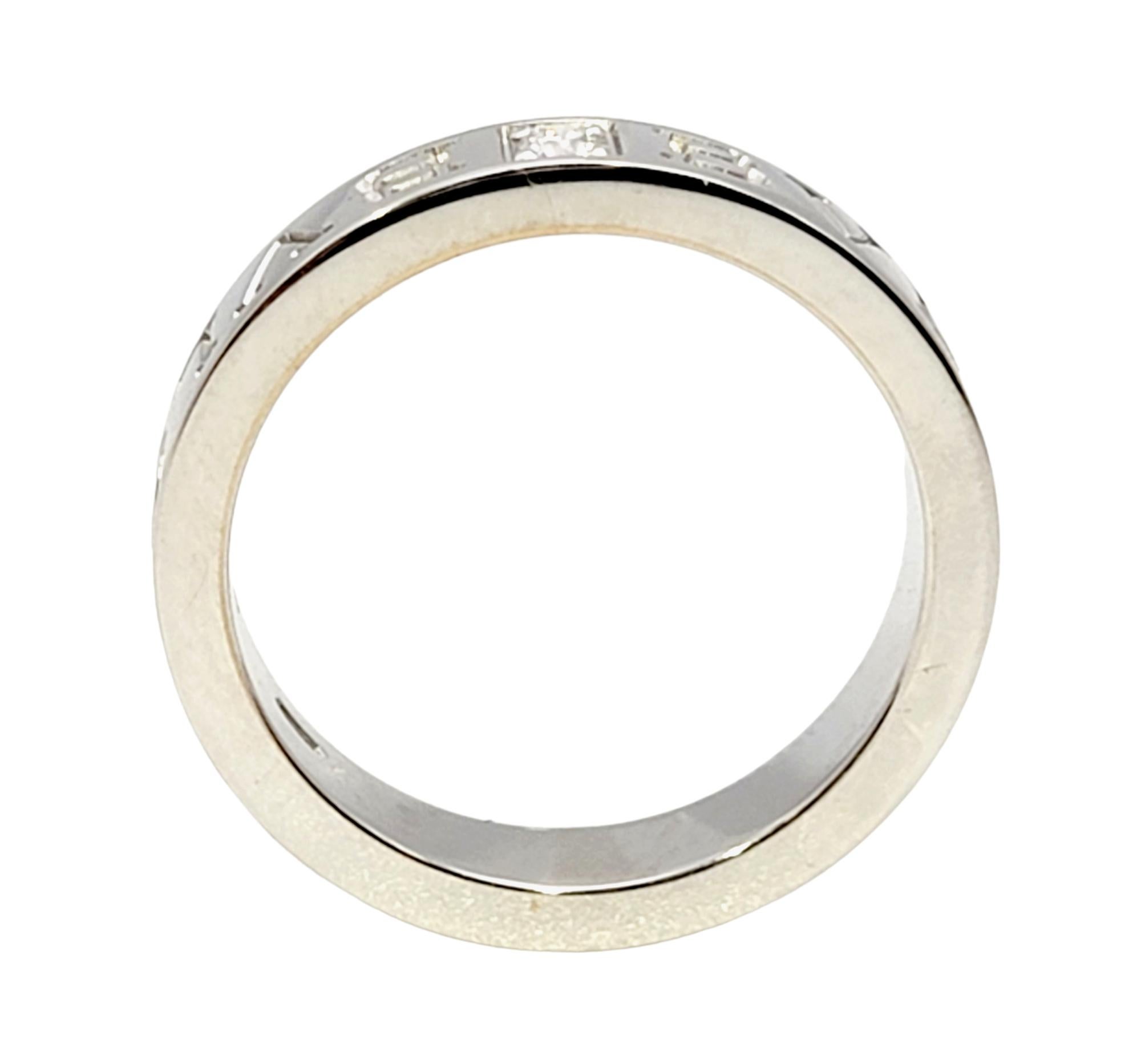 Bulgari Womens Double Logo Wedding Band Ring with Diamond in 18 Karat White Gold For Sale 2