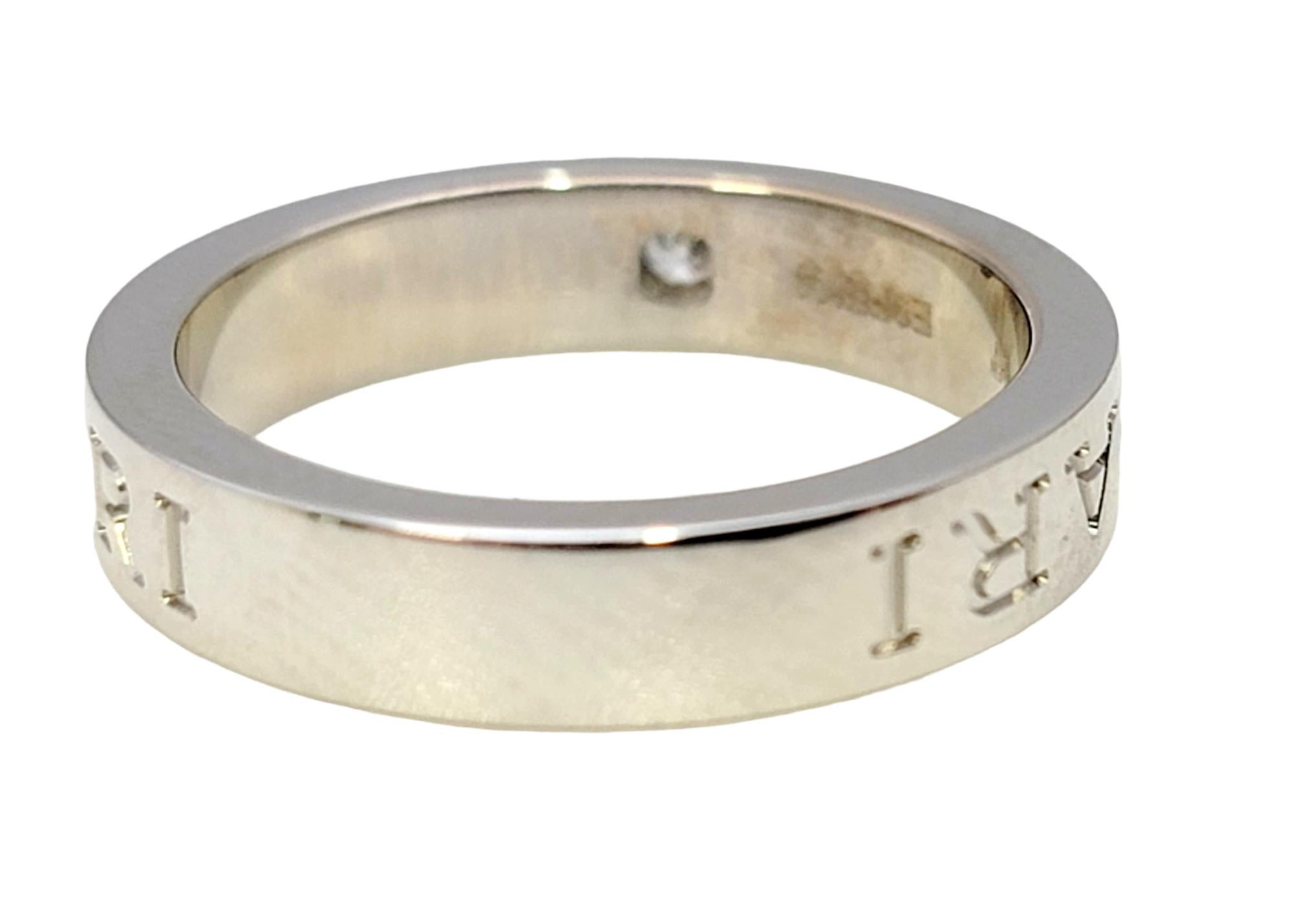 Bulgari Womens Double Logo Wedding Band Ring with Diamond in 18 Karat White Gold For Sale 3
