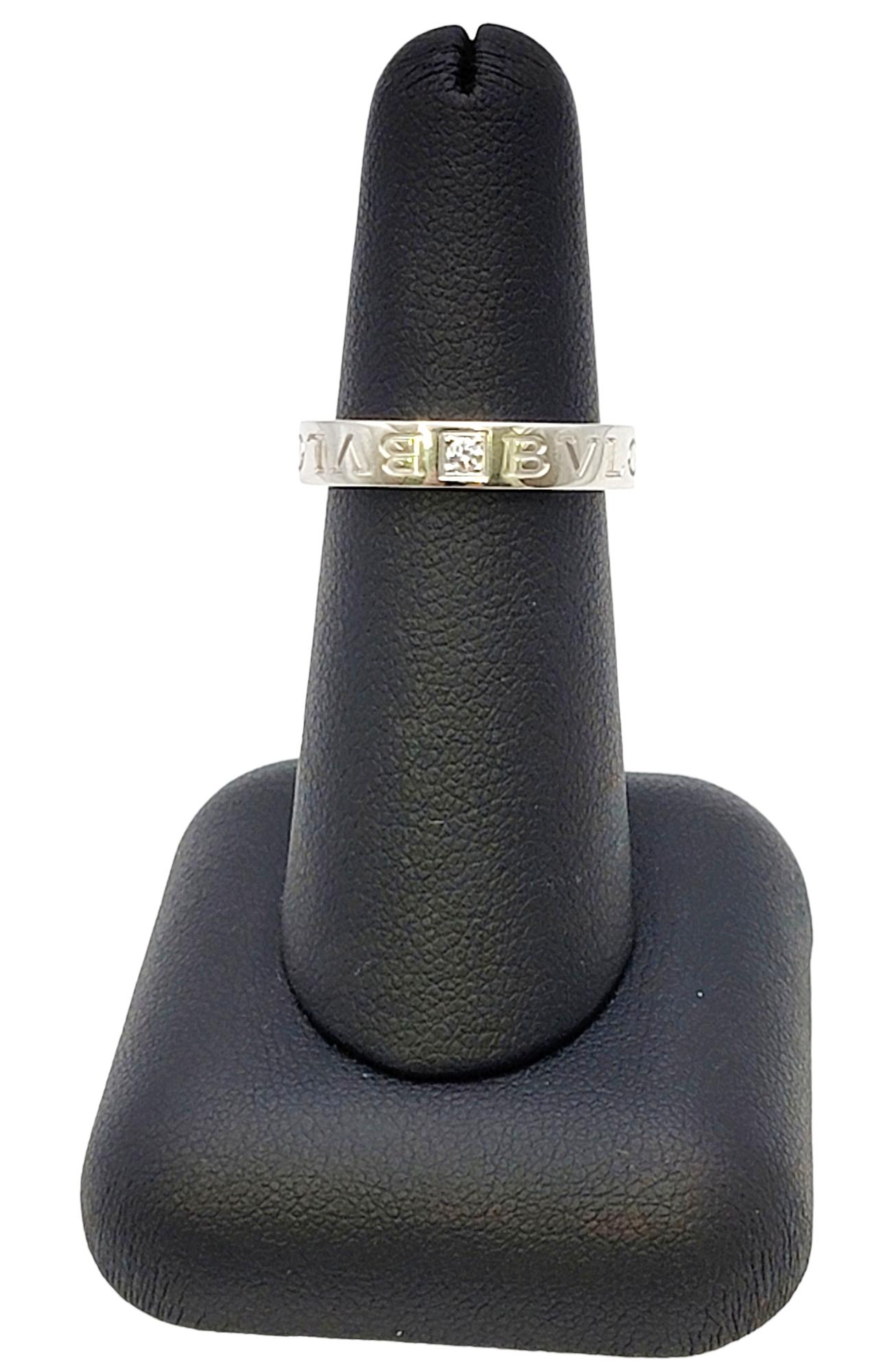 Bulgari Womens Double Logo Wedding Band Ring with Diamond in 18 Karat White Gold For Sale 7