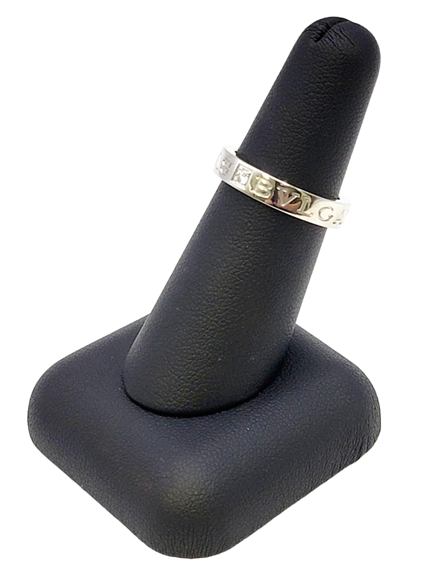 Bulgari Womens Double Logo Wedding Band Ring with Diamond in 18 Karat White Gold For Sale 8