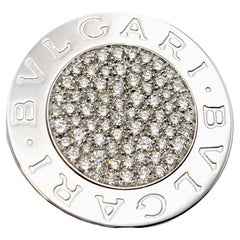 Bulgari Womens Logo Pave Diamond Split Shank Disc Ring in 18 Karat White Gold 