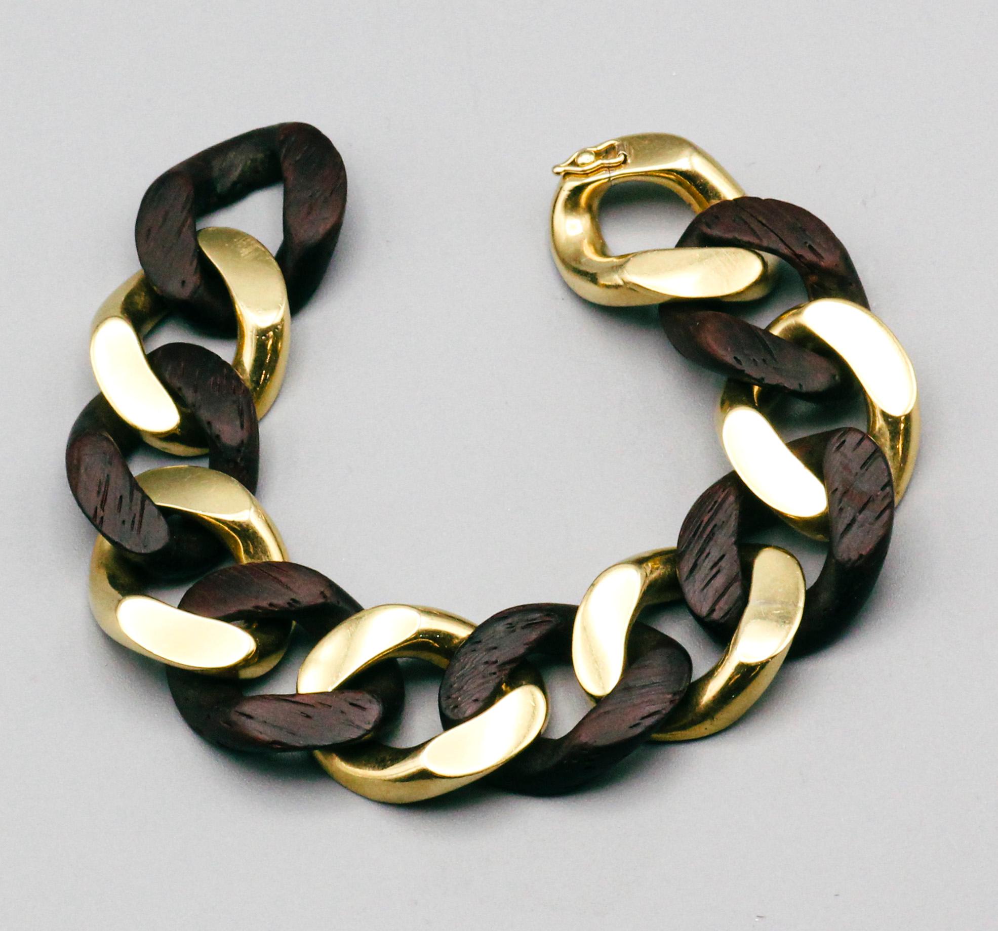 Bulgari Wood and 18k Gold Curb Link Bracelet  For Sale 1