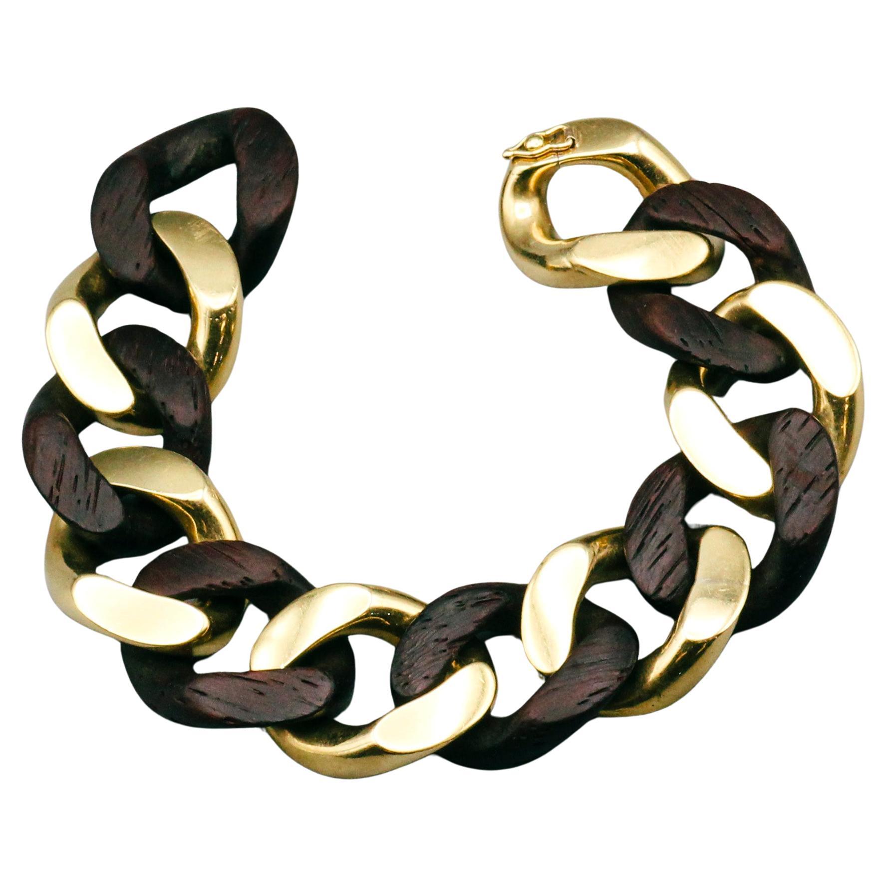 Bulgari Wood and 18k Gold Curb Link Bracelet