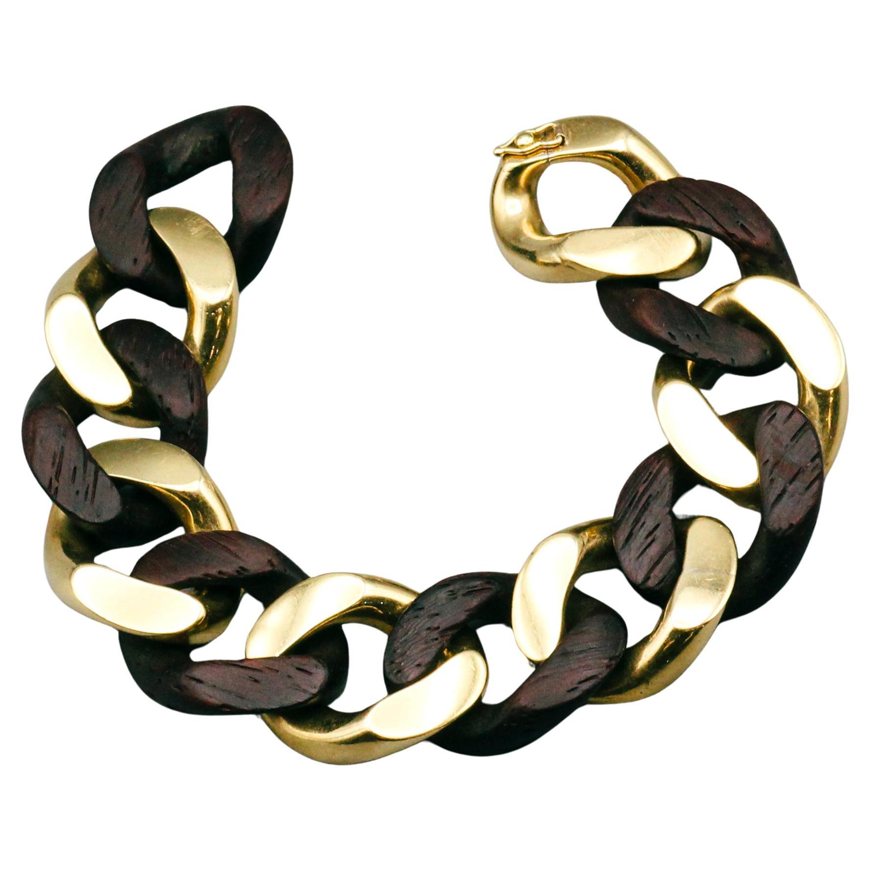 Bulgari Bracelet à maillons courbes en bois et or 18 carats  en vente