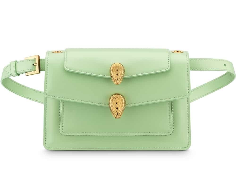 Verde Bulgari X ALEXANDER WANG Calfskin Serpenti Top Handle Belt Bag Light Green in vendita