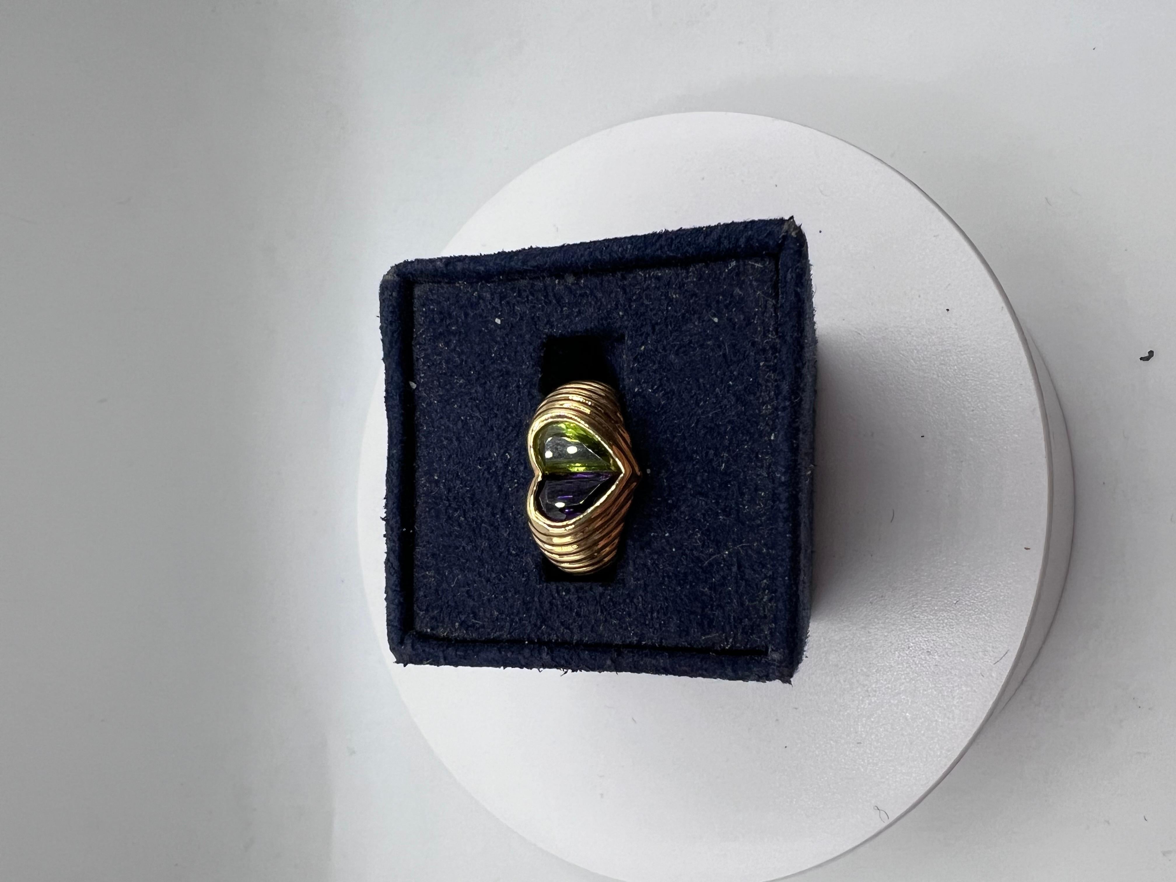 Heart Cut Bvlgari Yellow 18-kt Gold Amethyst & Peridot Ring