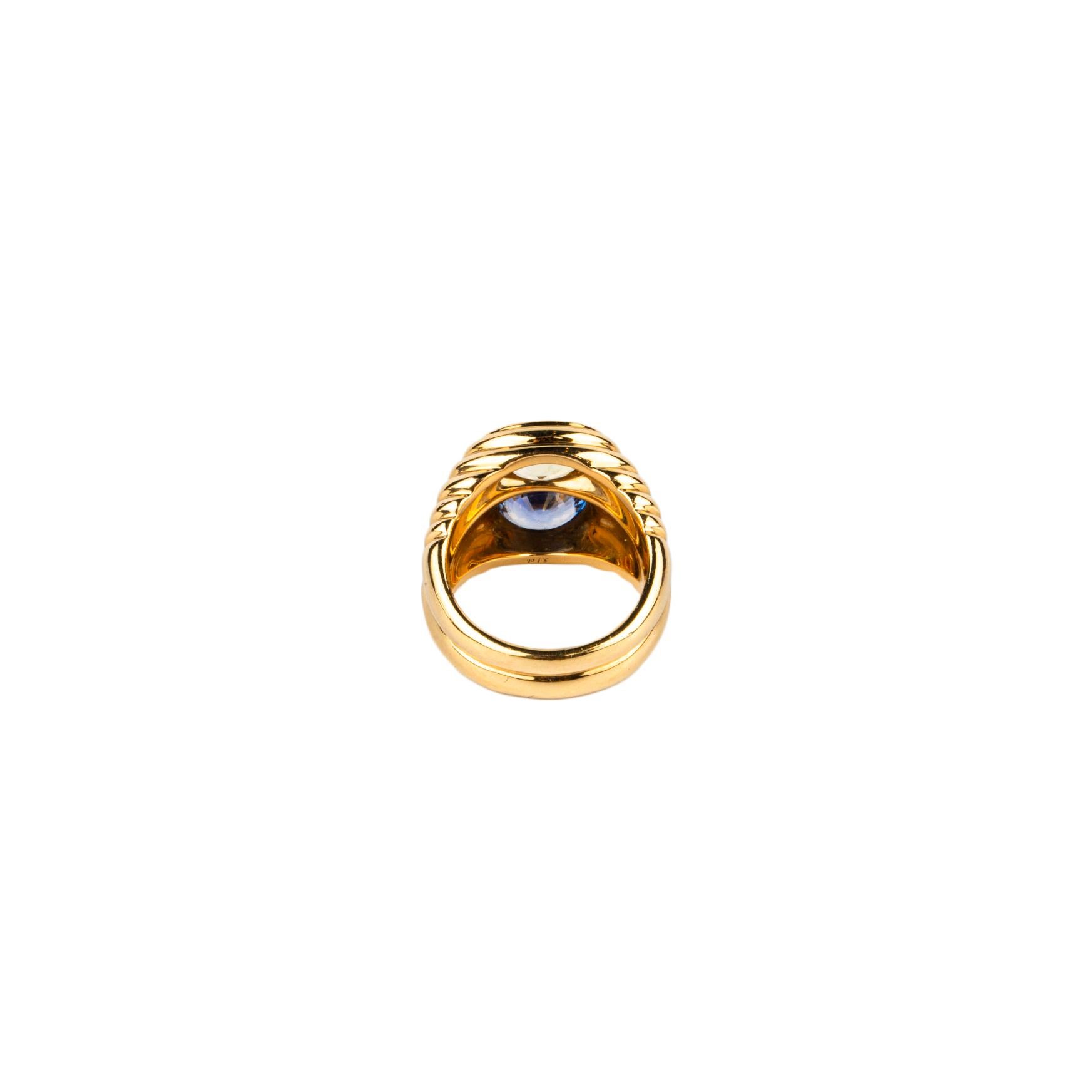 Mixed Cut Bulgari Yellow and Blue Sapphire Gold Ring For Sale