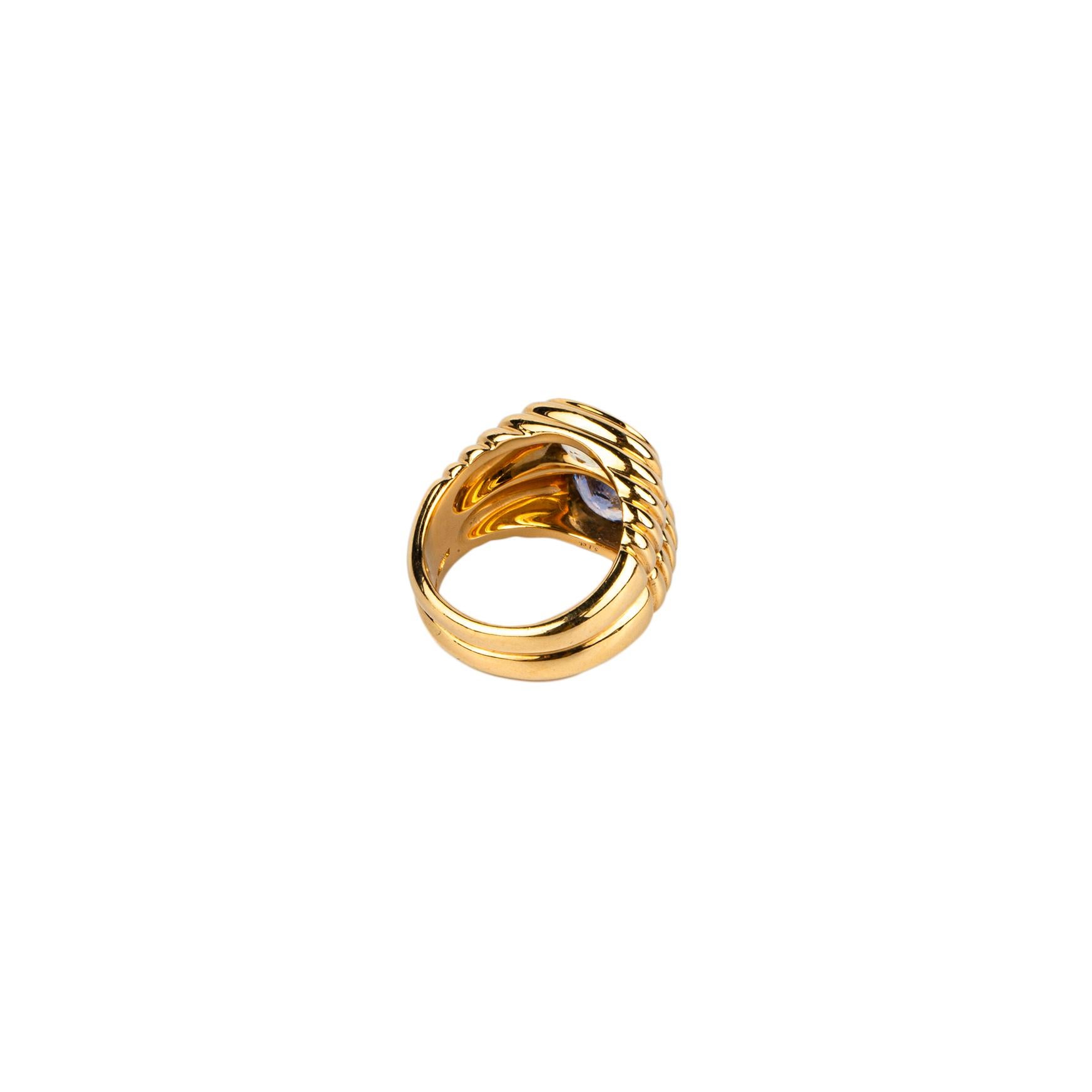 Bulgari Yellow and Blue Sapphire Gold Ring In Excellent Condition For Sale In New York, NY