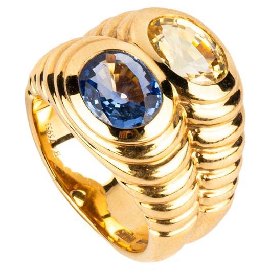 Bulgari Yellow and Blue Sapphire Gold Ring For Sale