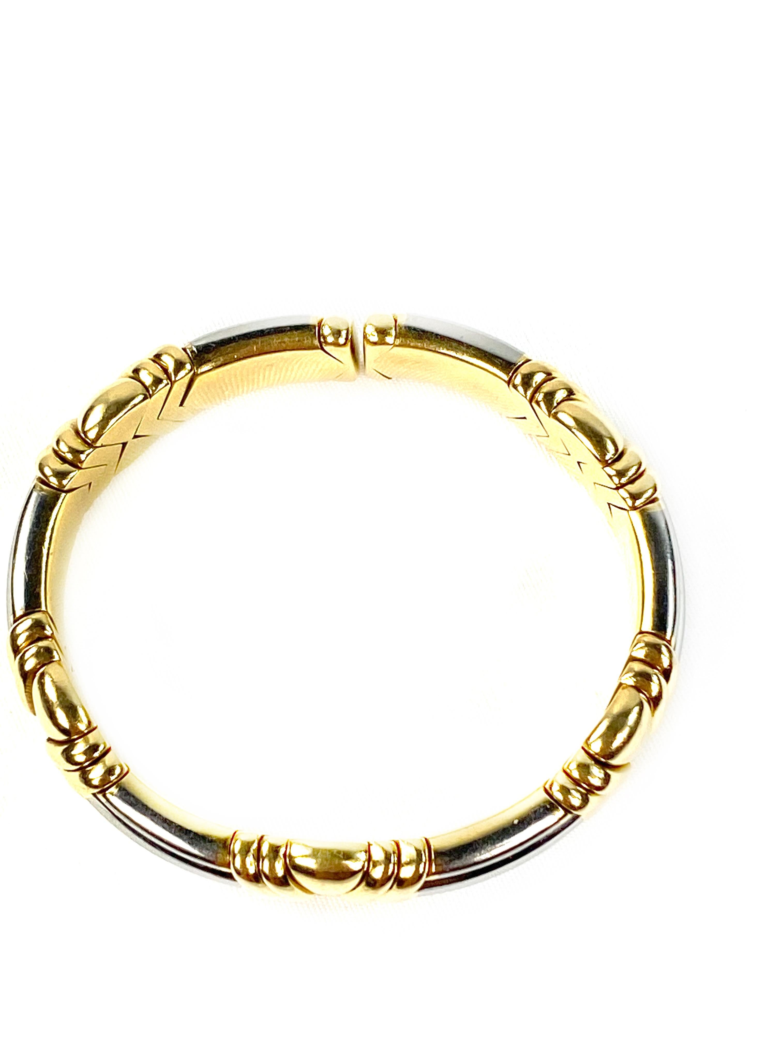 Bulgari Yellow and White Gold Cuff Bangle Bracelet  In Excellent Condition In Beverly Hills, CA