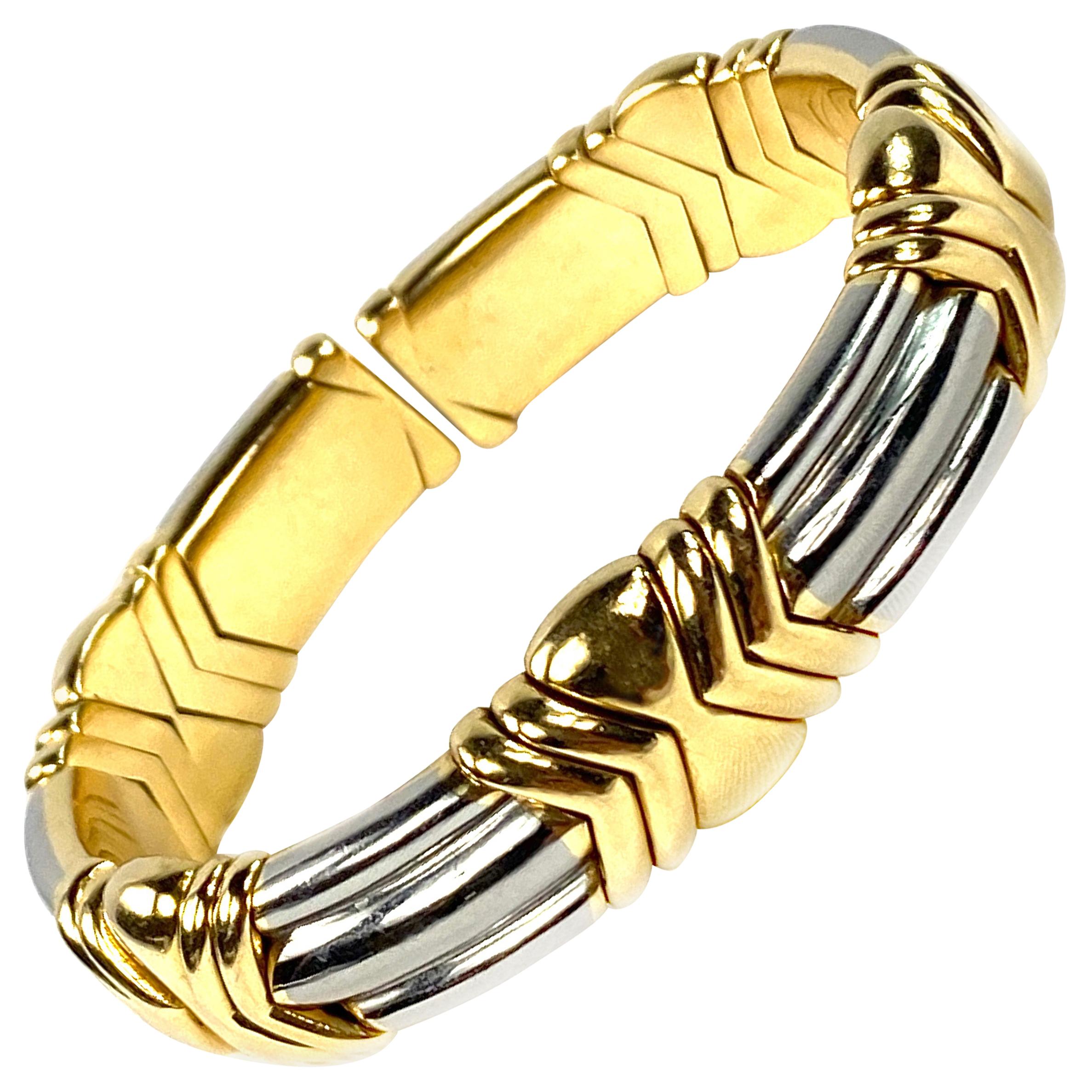 Bulgari Yellow and White Gold Cuff Bangle Bracelet