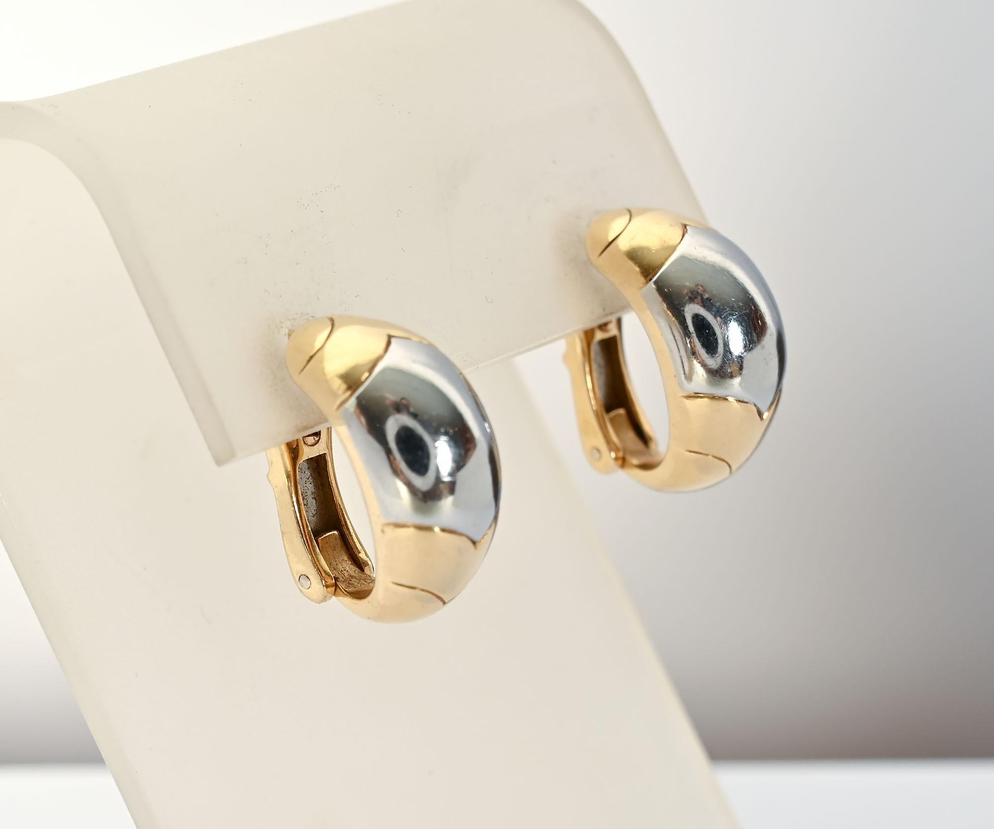 Contemporary Bulgari Yellow and White Gold Half Hoop Earrings For Sale