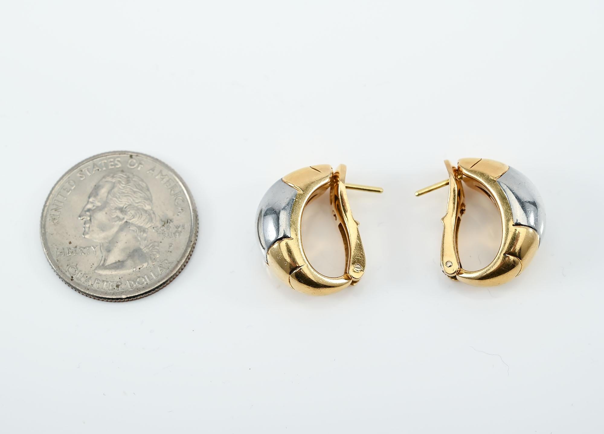 Contemporary Bulgari Yellow and White Gold Half Hoop Earrings For Sale