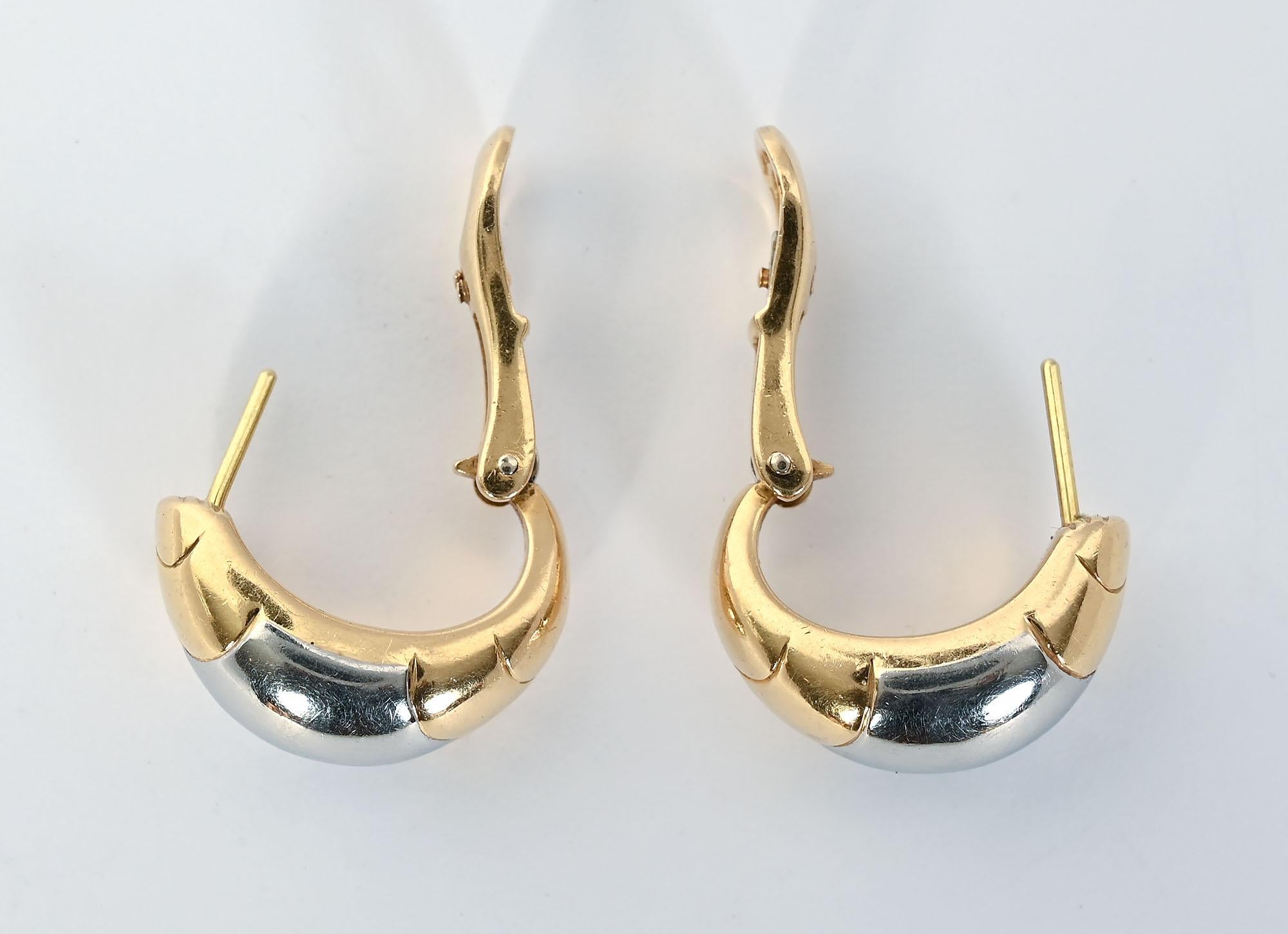 Bulgari Yellow and White Gold Half Hoop Earrings In Excellent Condition For Sale In Darnestown, MD