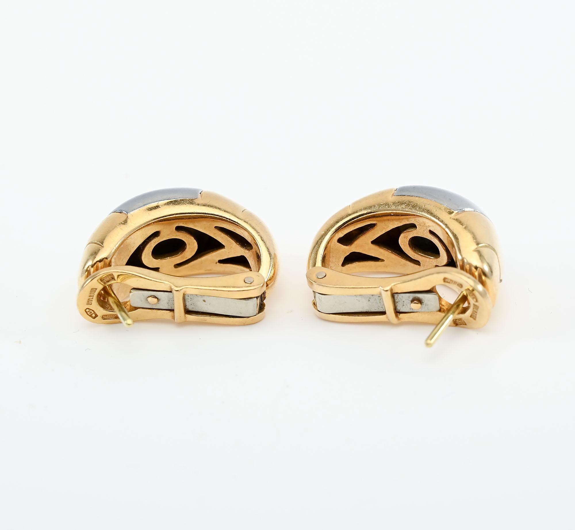 Bulgari Yellow and White Gold Half Hoop Earrings In Excellent Condition For Sale In Darnestown, MD